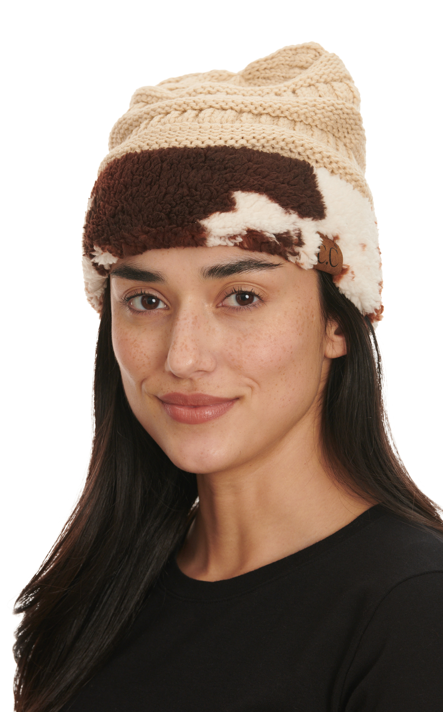 Girlie Girl & C.C. Brands Women's Sand & Cow Print Beanie - Image 1