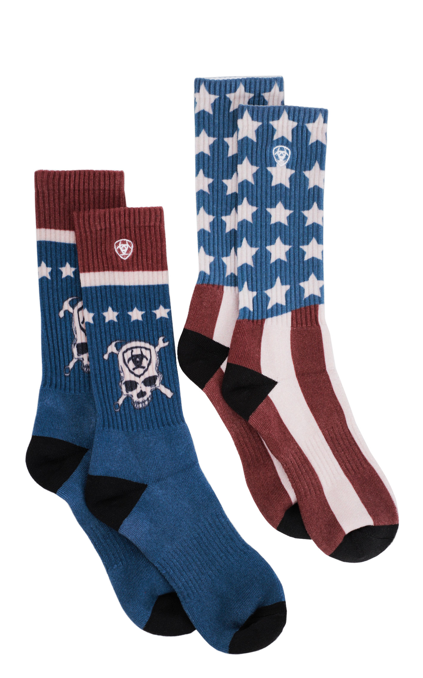 Ariat Men's AriatTEK Patriotic Red White & Blue 2-Pack Crew Socks - Image 1