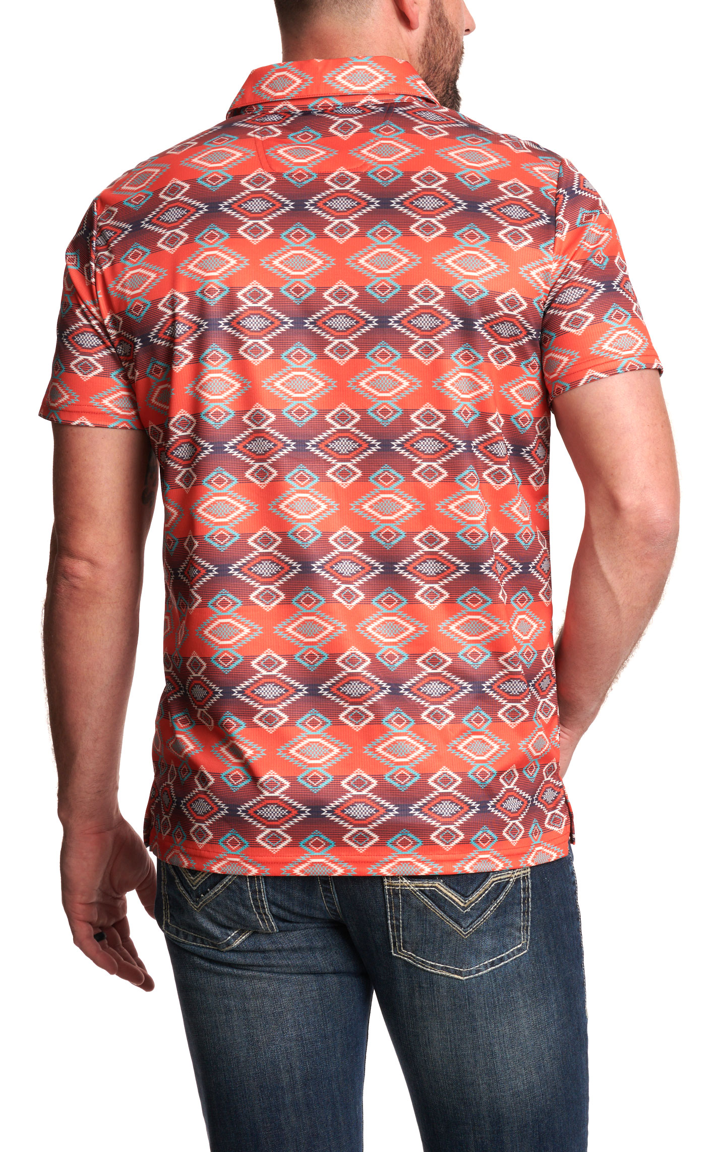 Rock & Roll Denim Men's Red Aztec Polo - Image 1