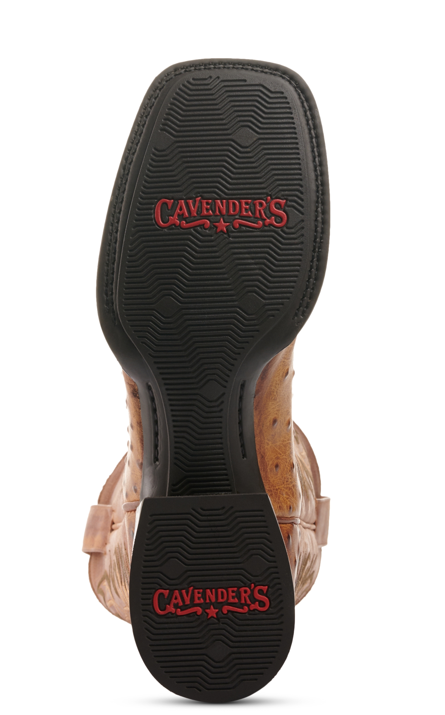 Cavender's Men's Intrepid Brass and Aleman Antique Tan Ostrich Print Wide Square Toe Cowboy Boots - Image 1