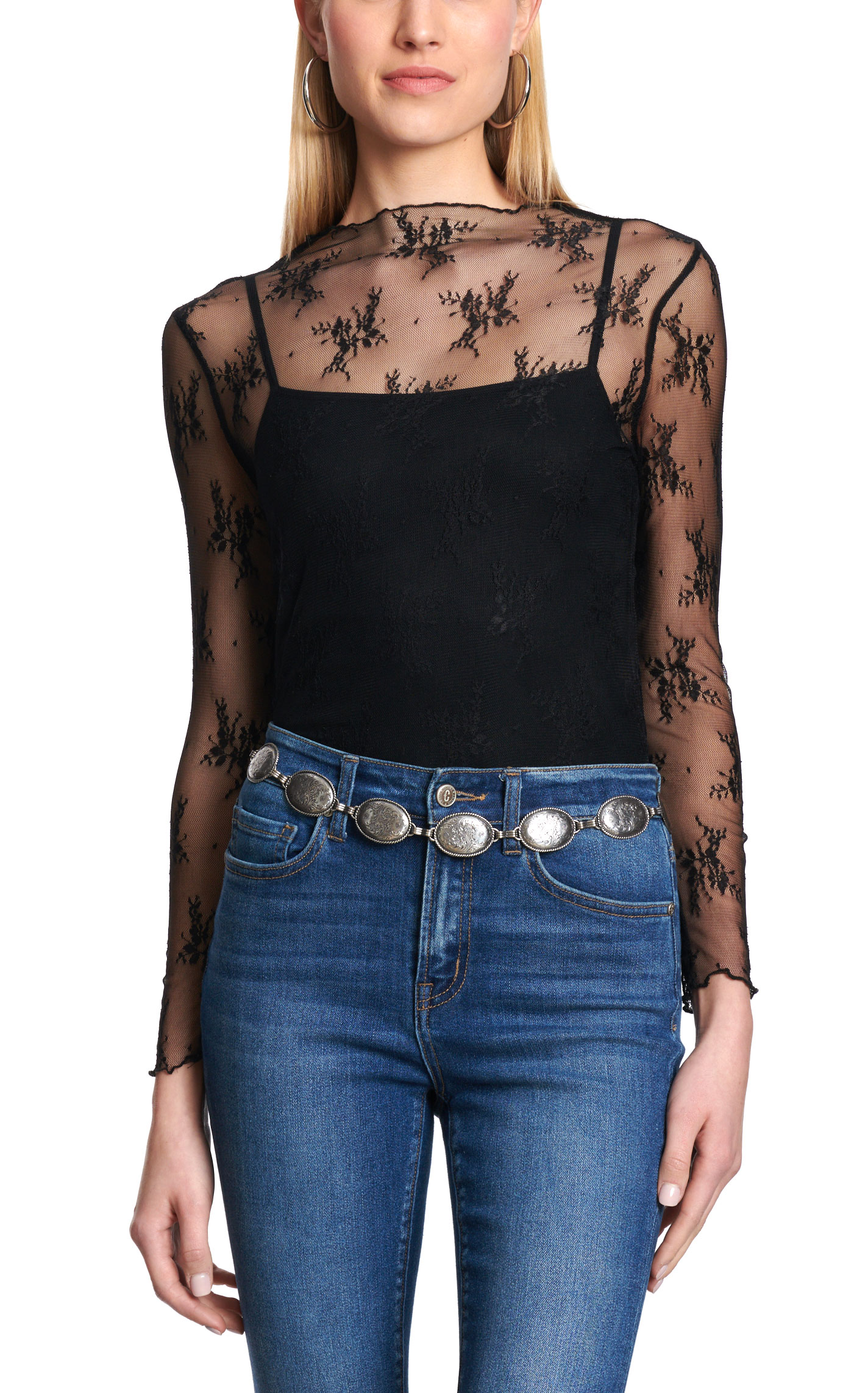 Rockin C Women's Black Lace Fine Mesh Top - Image 2
