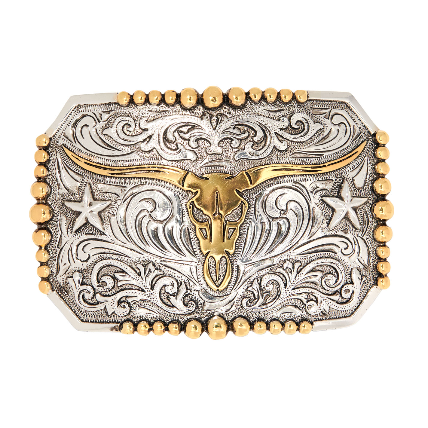 AndWest Silver & Gold Longhorn Etched Belt Buckle - Image 1