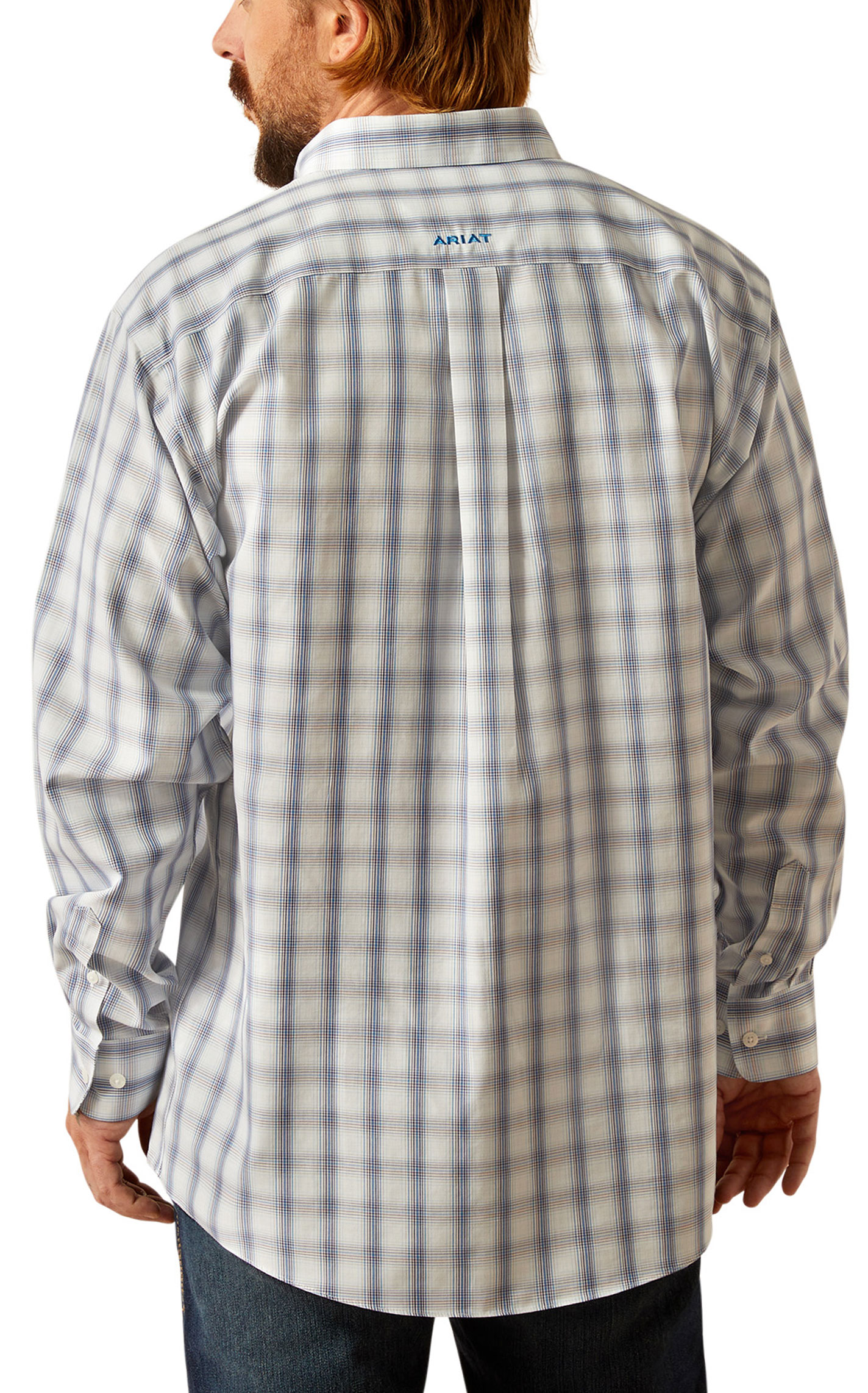 Ariat Men's Briar Navy & White Plaid Western Shirt - Image 1