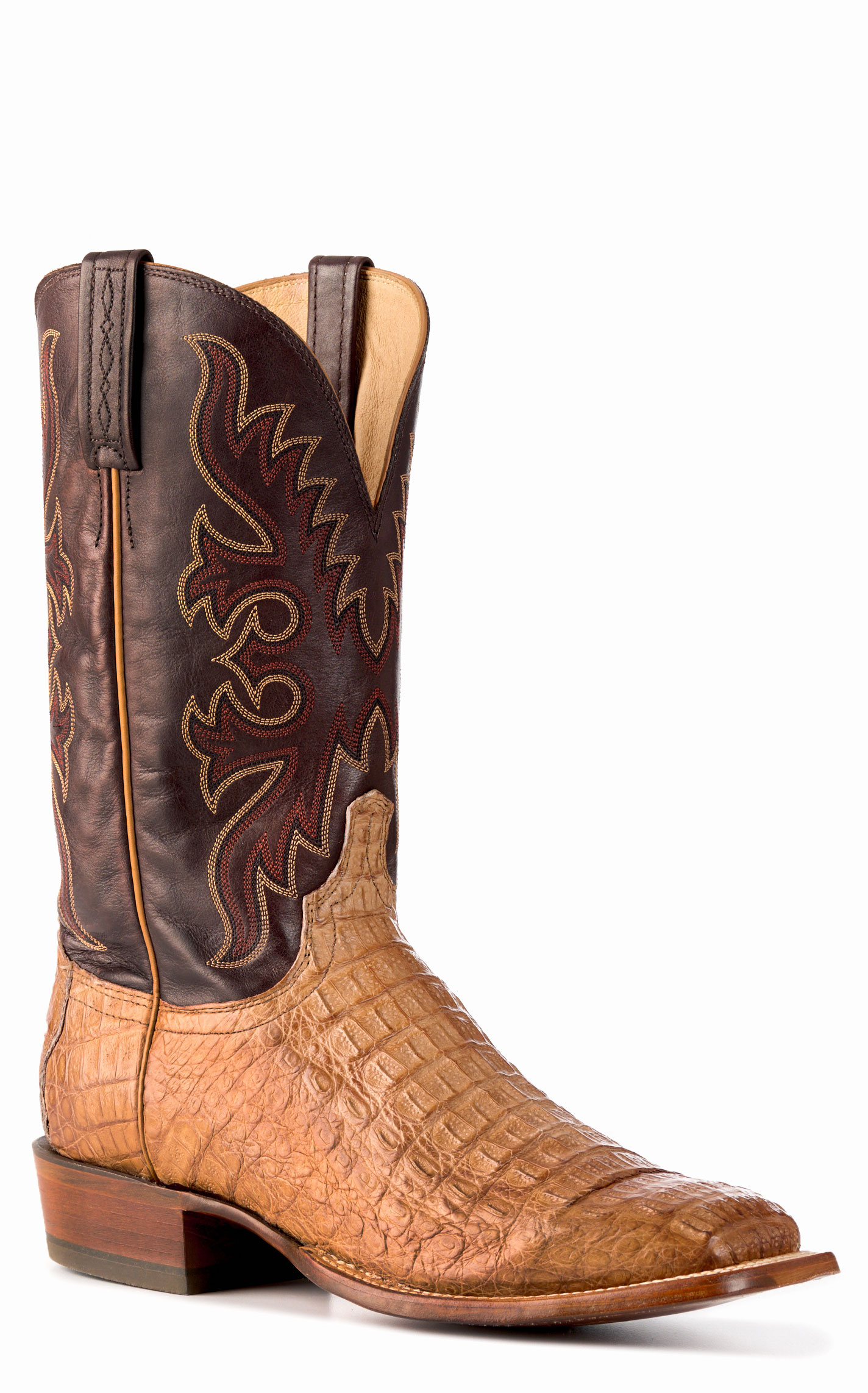 Lucchese Men's Burnished Coffee Hornback Caiman Wide Square Toe Boots - Image 1