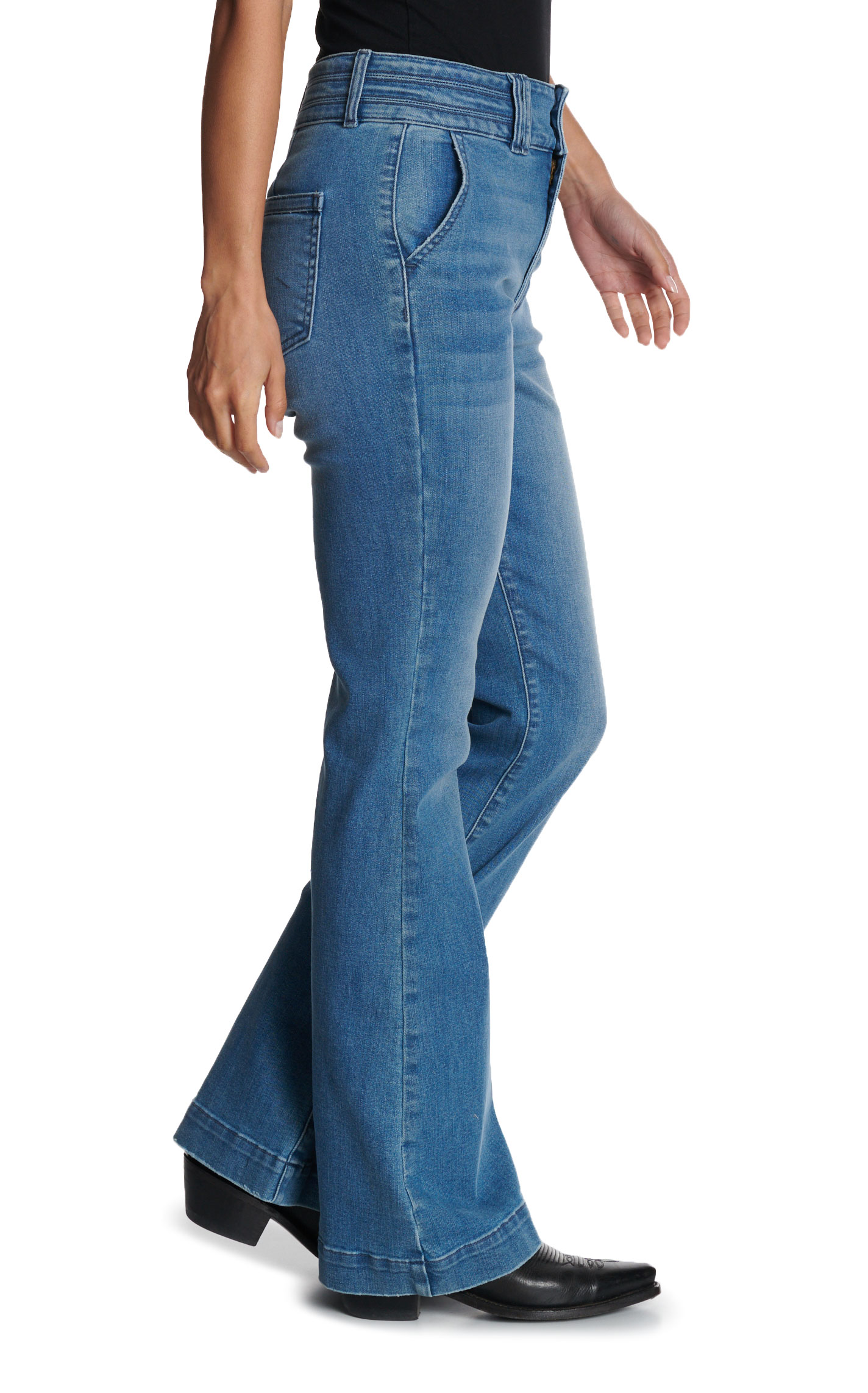 Sneak Peek Women's Medium Wash Double Button Trouser Leg Jeans - Image 1