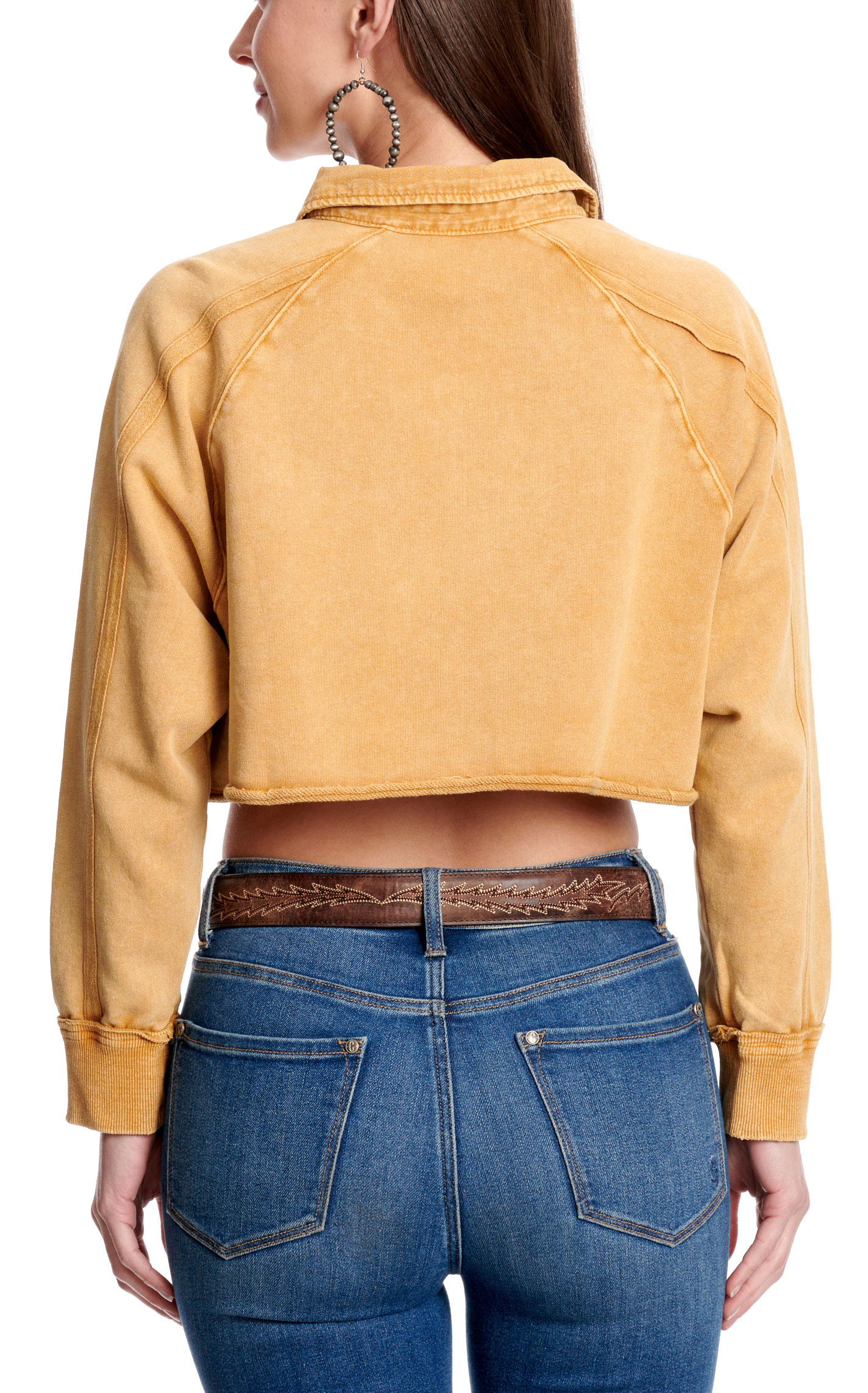 Blue B Women's Camel Cropped Henley Style Top - Image 1