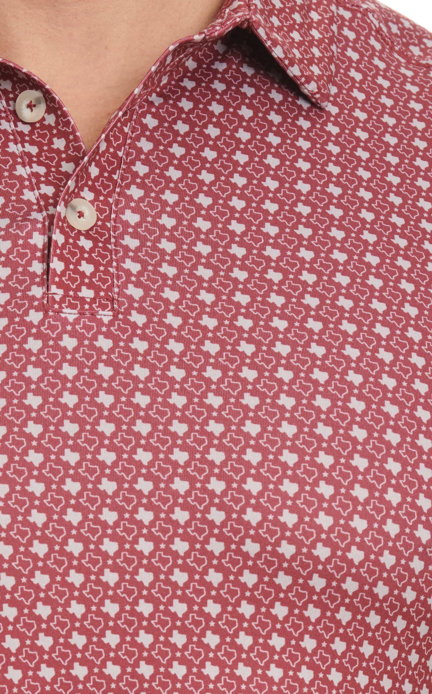 BURLEBO Men's Maroon & Gray Texas Print Performance Polo - Image 1