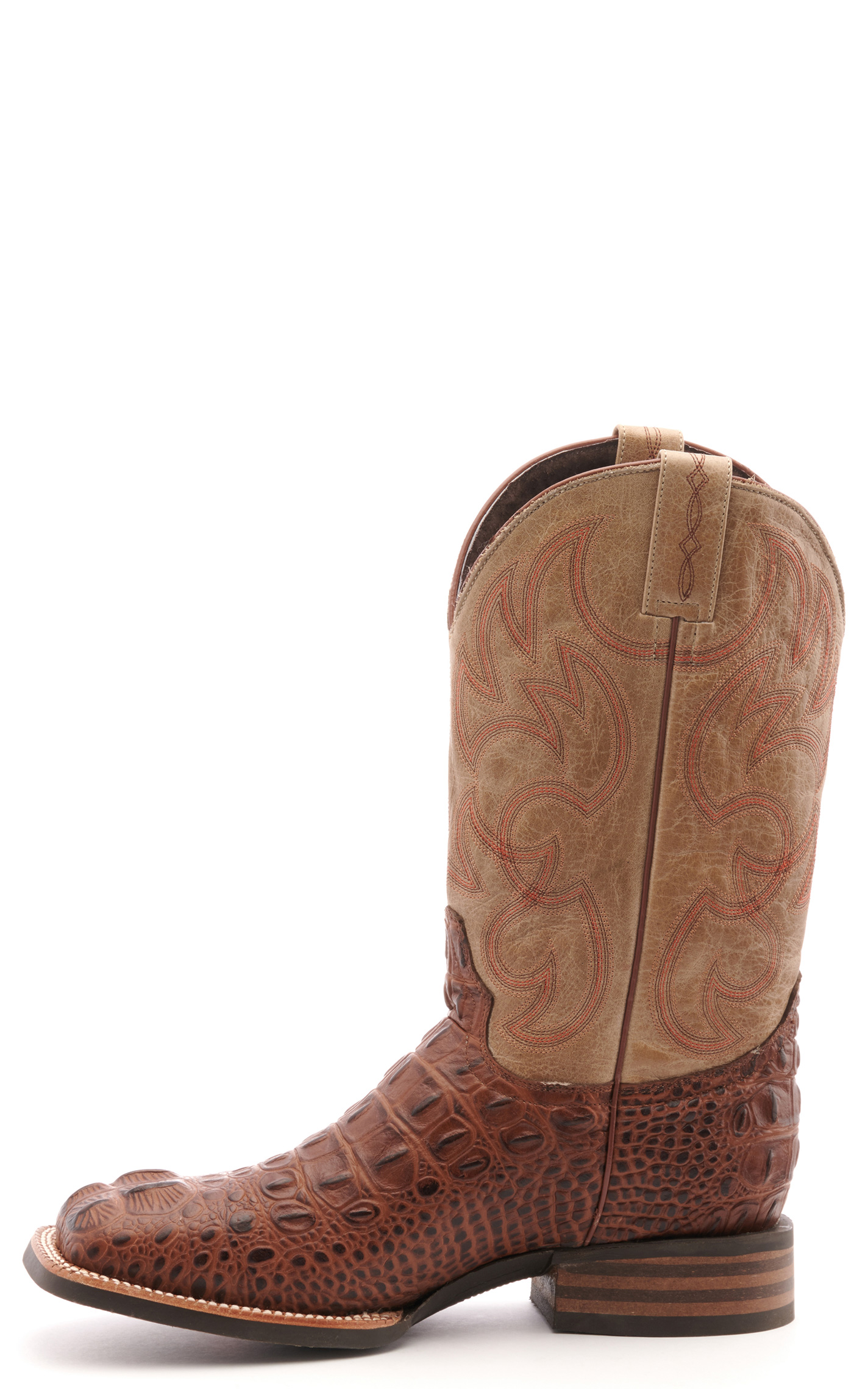 Cavender's Men's Intrepid Antique Cognac Hornback Alligator Print and Bone Wide Square Toe Cowboy Boot - Image 1