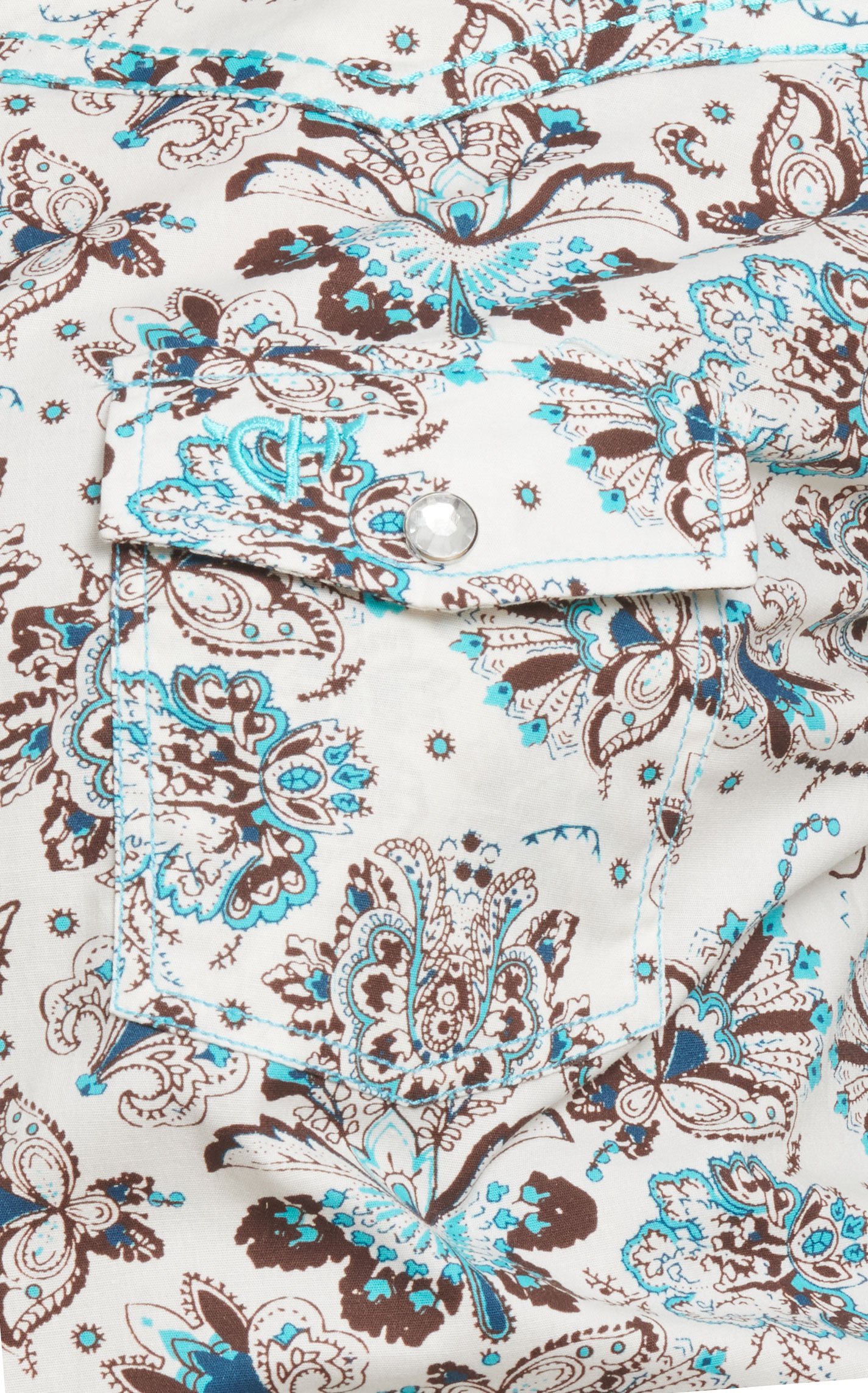 Cowgirl Hardware Women's Cream & Turquoise Peacock Paisley Western Shirt - Image 1