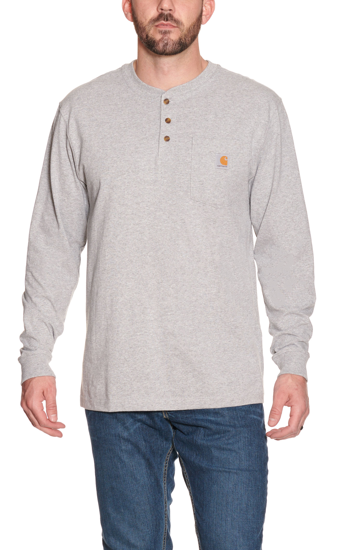 Carhartt Men's Heather Gray Loose Fit Heavyweight Long Sleeve Henley T-Shirt - Image 1