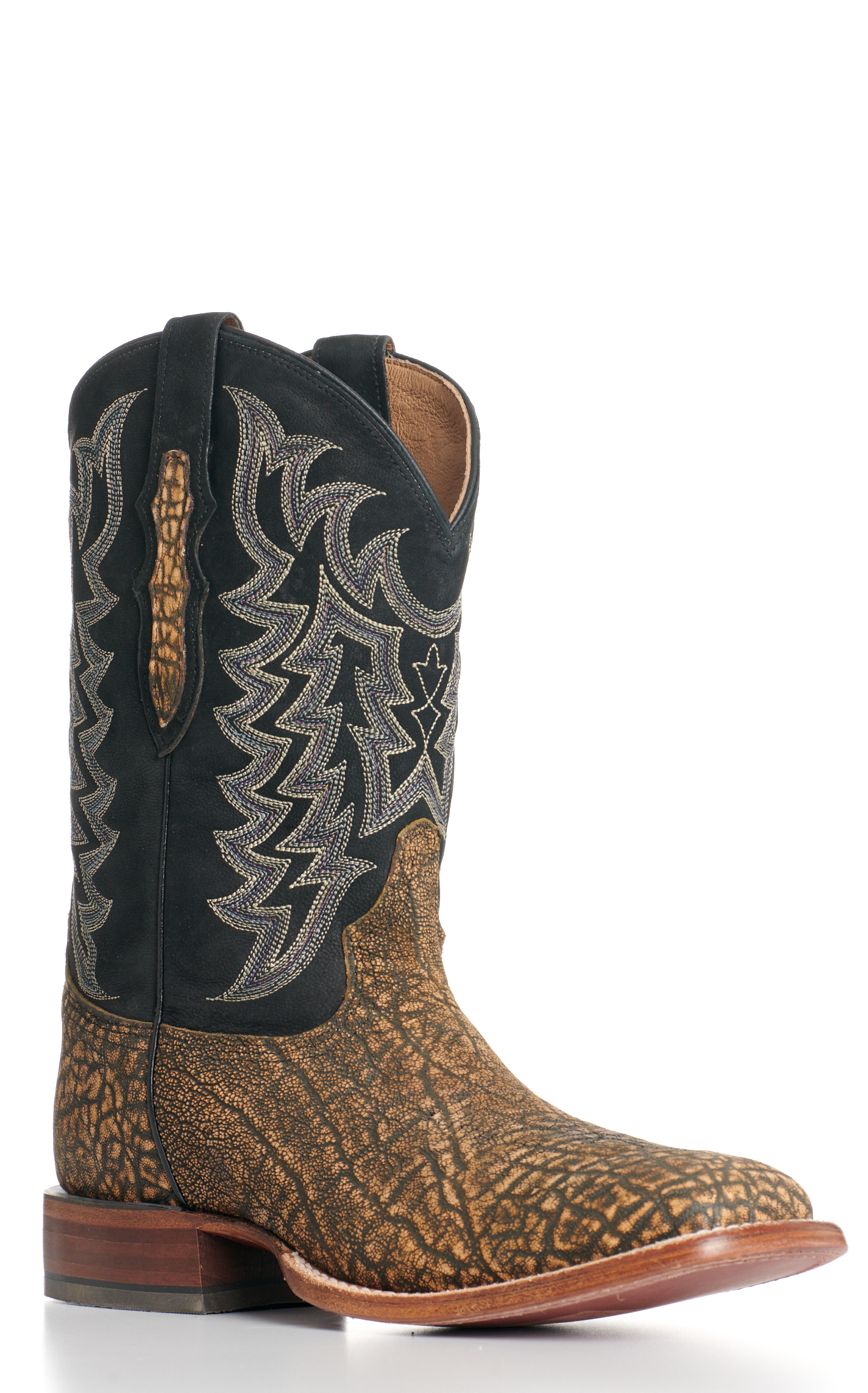 Tony Lama Men's Saddle Brown Elephant and Black Wide Square Toe Exotic Cowboy Boots - Cavender's Exclusive - Image 1