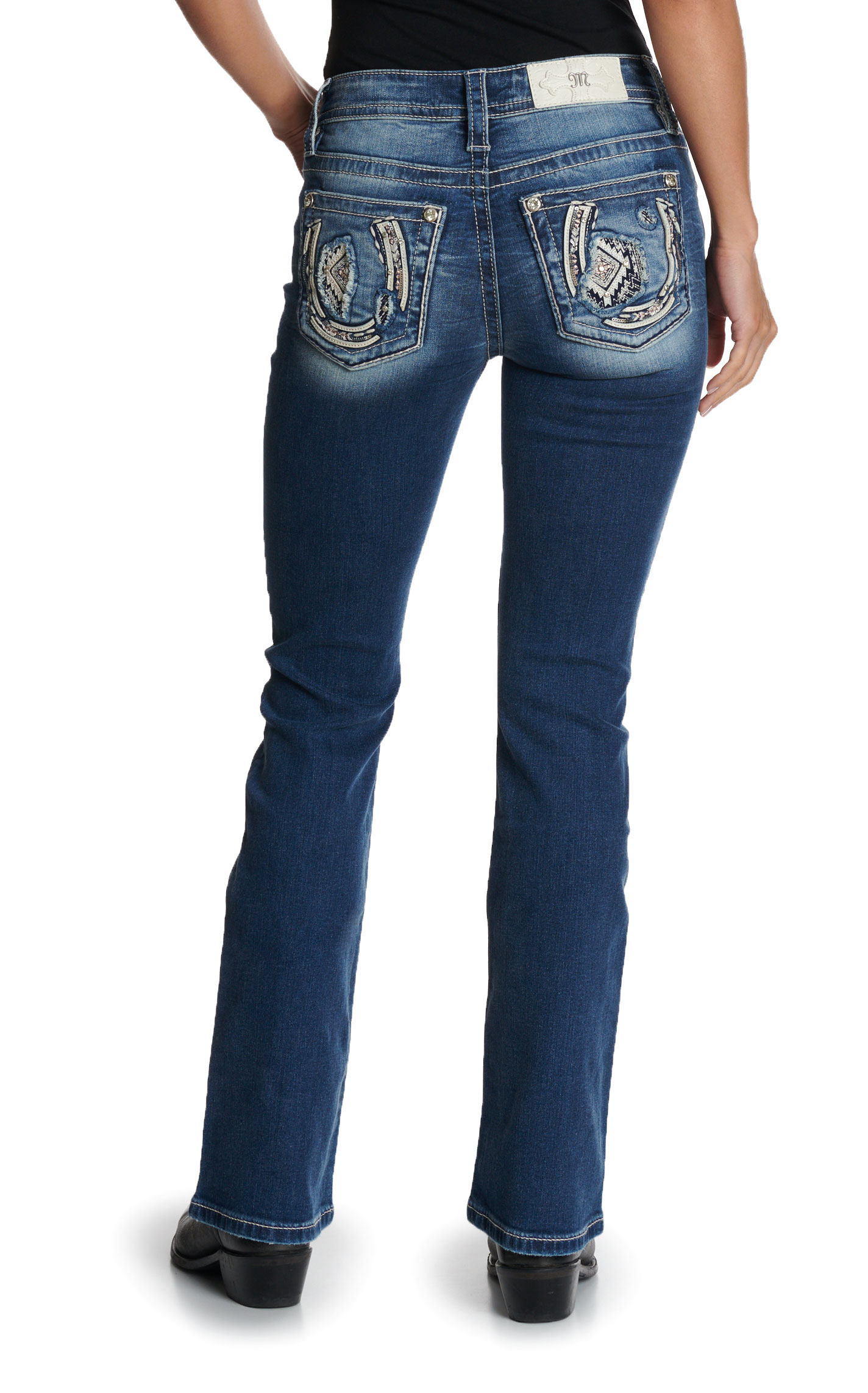 Miss Me Women's Horseshoe Aztec Medium Wash Mid Rise Bootcut Jeans - Image 1