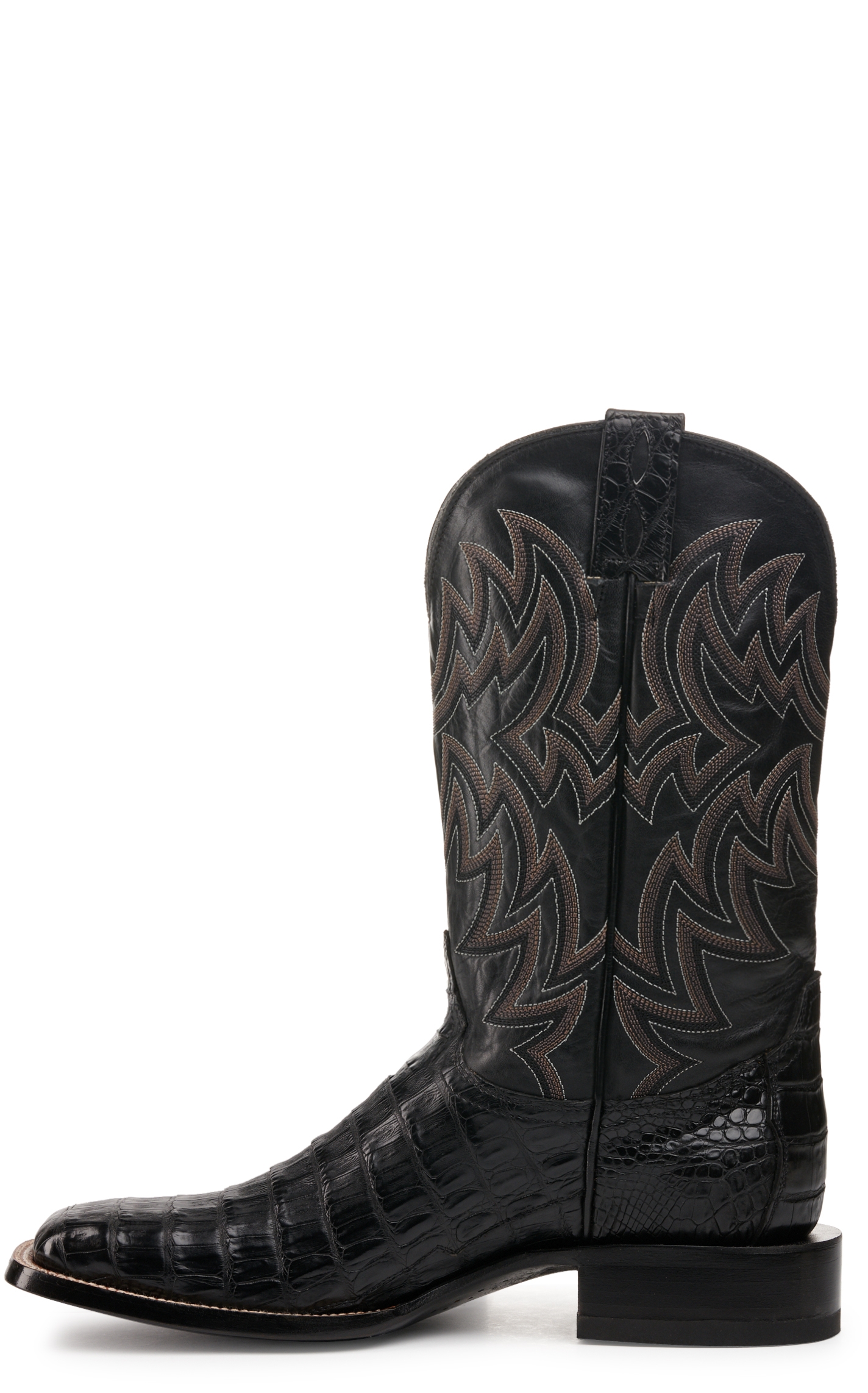 Cavender's Men's Black Caiman Tail Wide Square Toe Exotic Cowboy Boots - Image 1