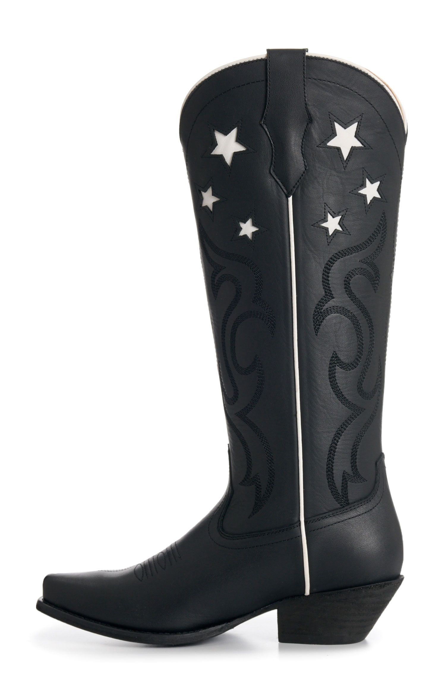 Rockin' C Women's Black & White Star Inlay Snip Toe Cowboy Boots - Image 1