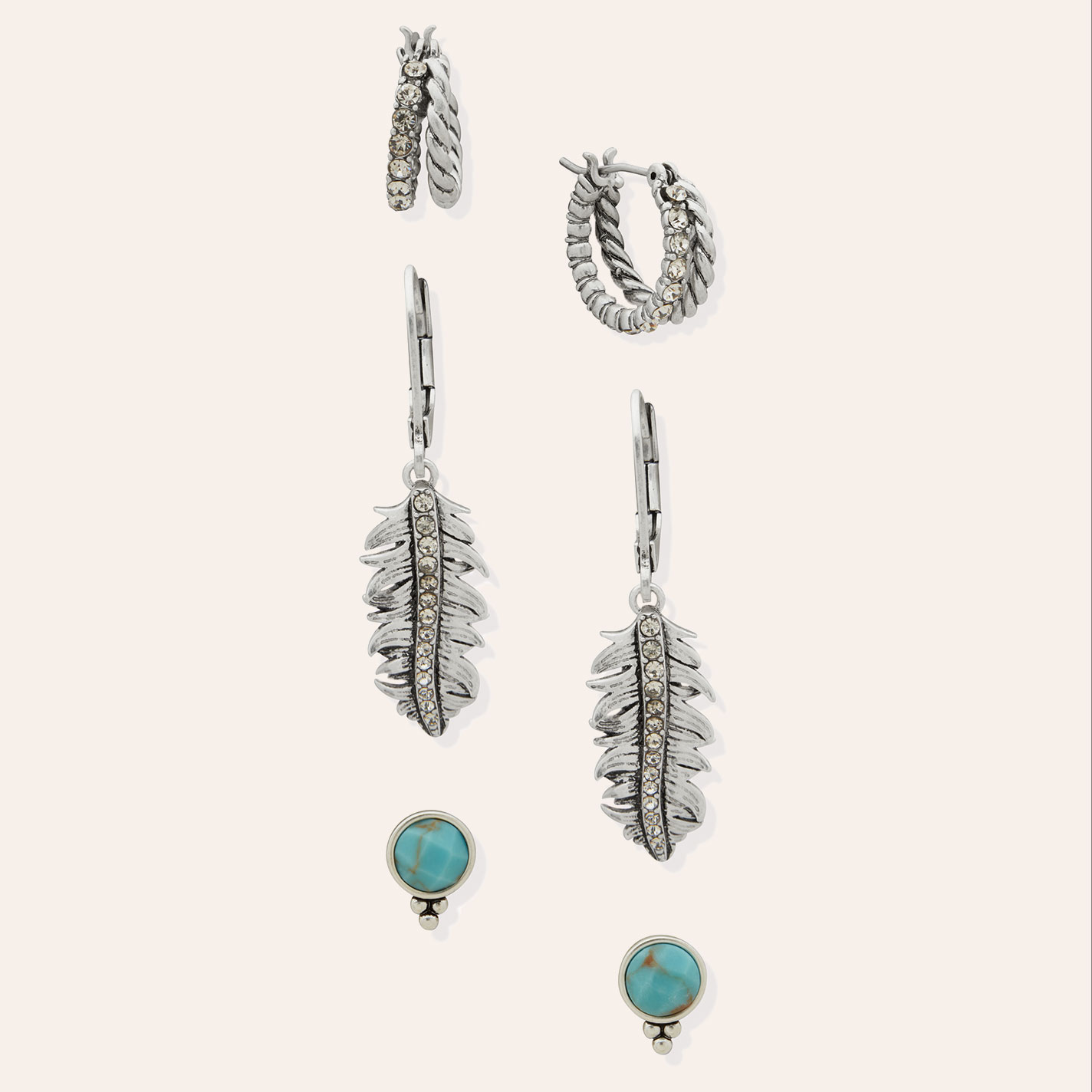 Lainey Wilson Turquoise & Silver Dangle Feather 3-Piece Earring Set - Image 1