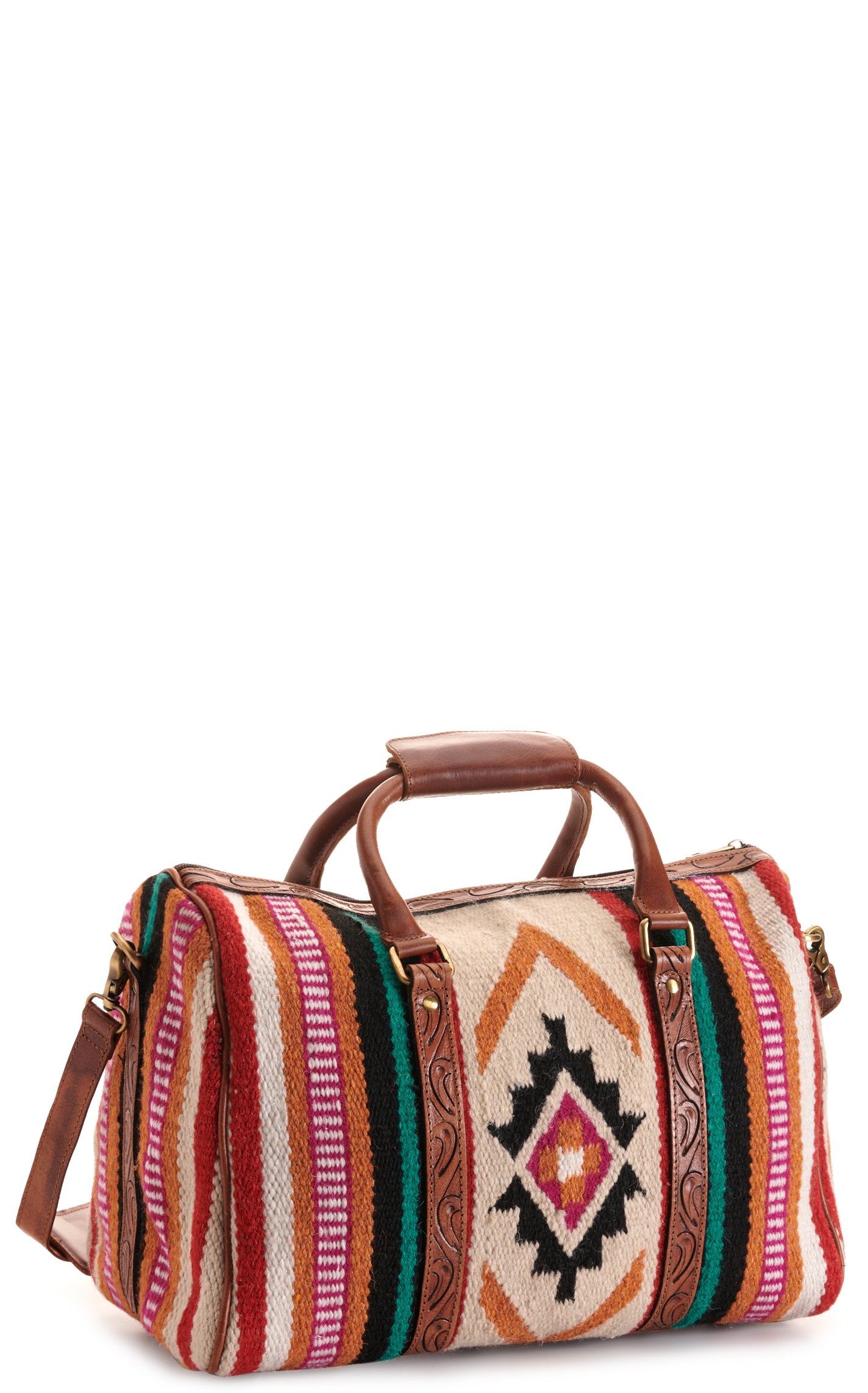 Ariat Cream and Red Aztec Blanket with Tool Leather Duffle Bag - Image 1