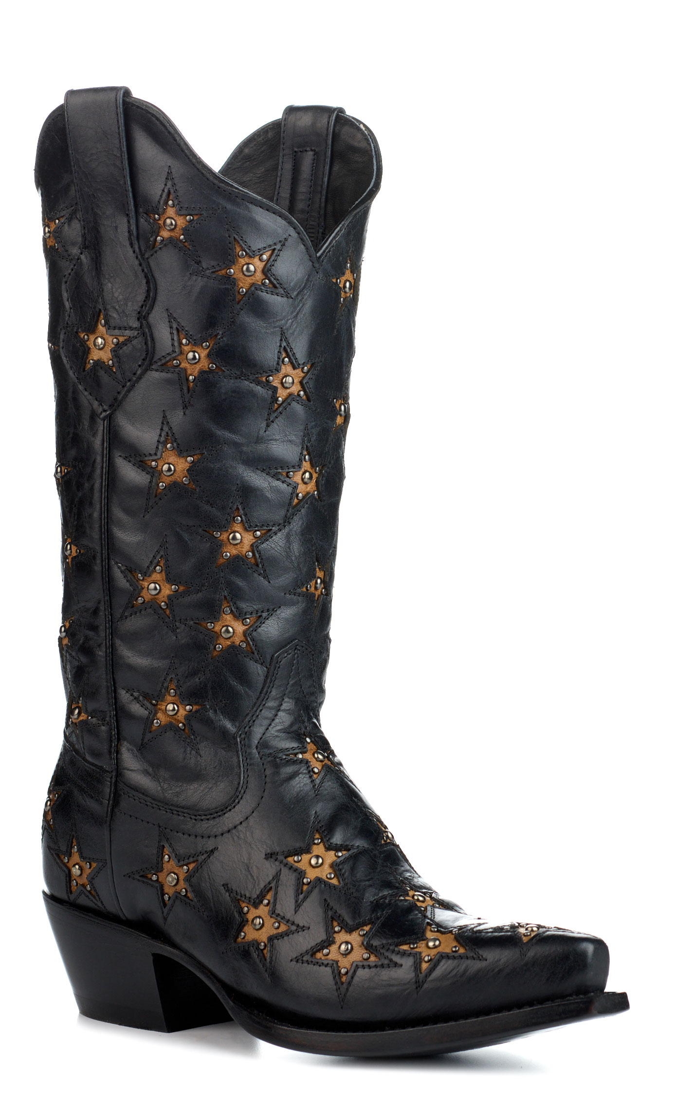 Black Star Women's Marfa Black with Dark Gold Star Inlays Snip Toe Cowboy Boots - Image 5