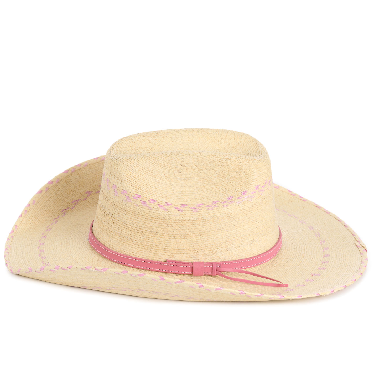 Cavender's Ranch Collection Kid's Natural & Pink Fine Palm Cowboy Hat - Image 1