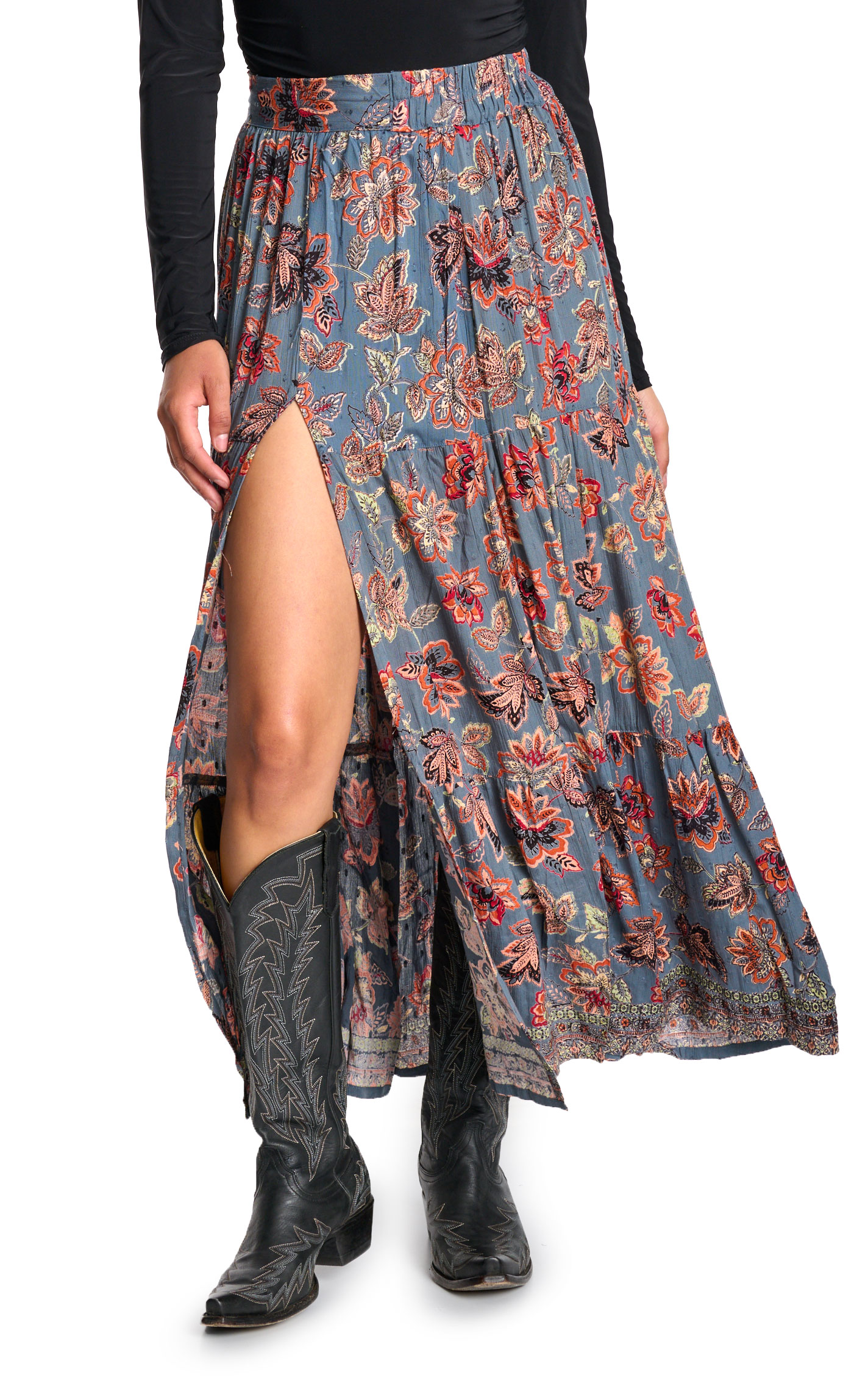 Angie Women's Stone Blue Floral Print Skirt - Image 1