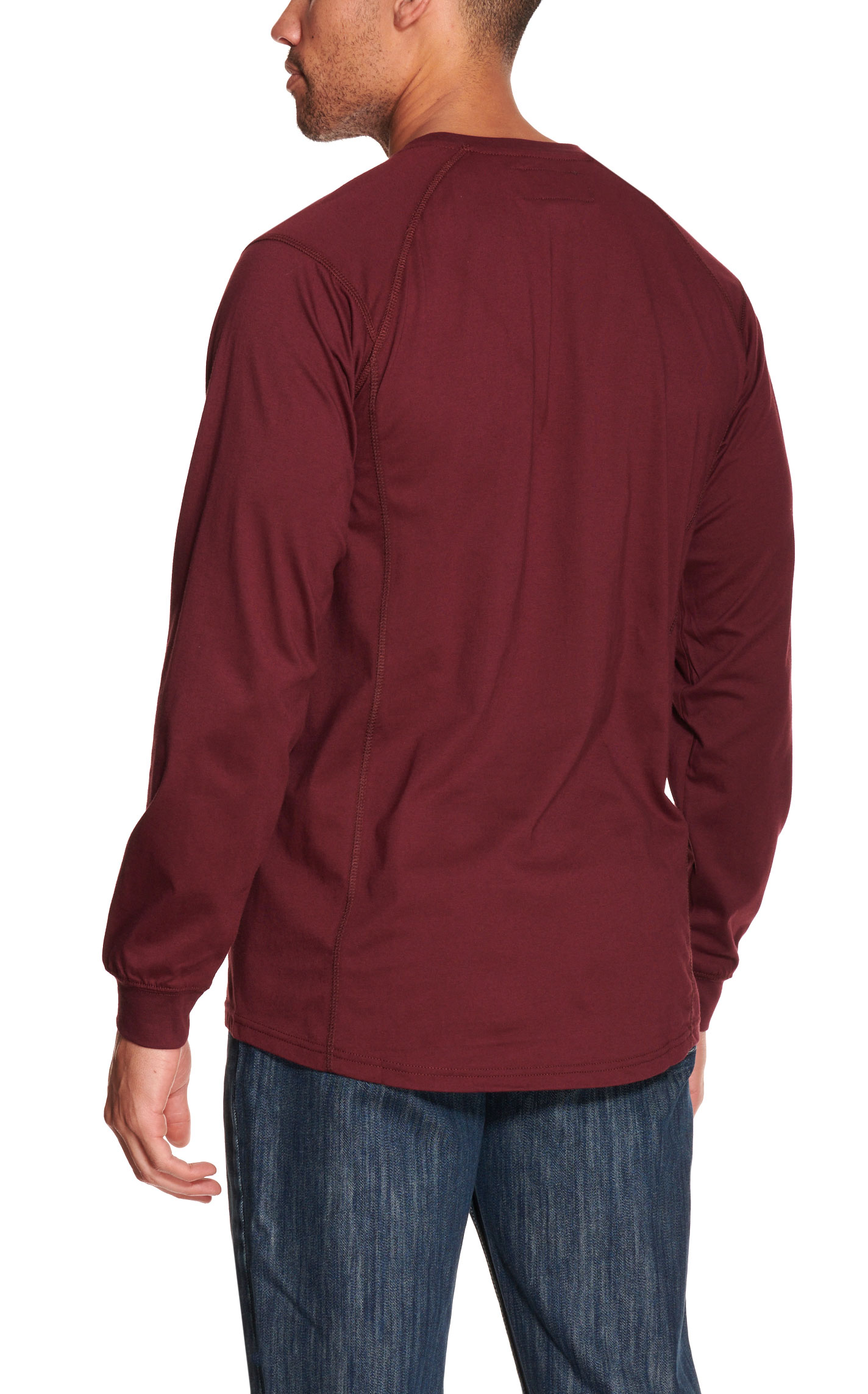 Forge Men's Burgundy Pocket Long Sleeve FR Work T-Shirt - Image 1