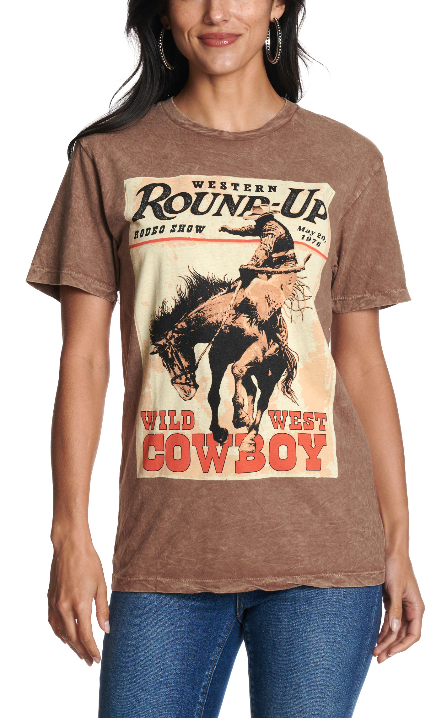 Lotus Fashion Women's Brown Round Up Wild West Cowboy Graphic T-Shirt - Image 1