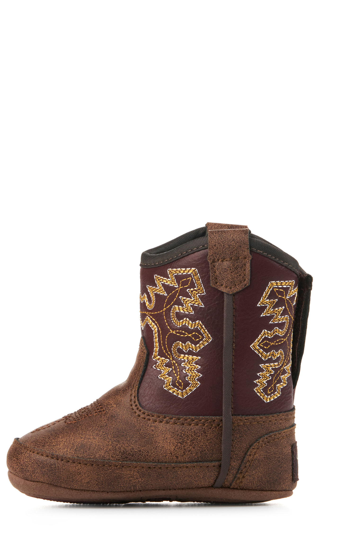 Twister Infant Blake Baby Bucker Tan and Maroon Western Booties - Image 1