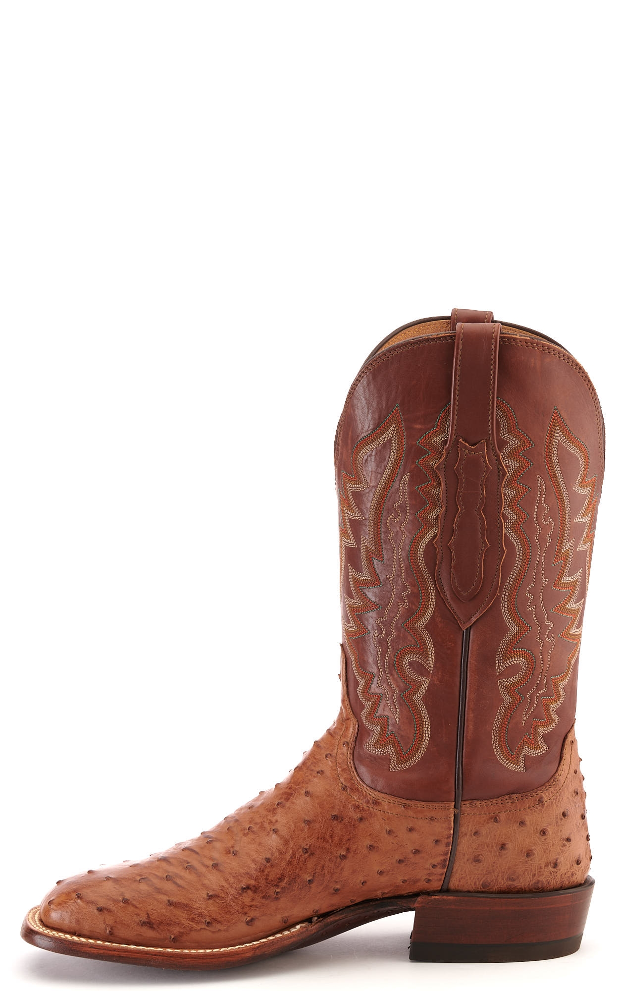 Lucchese Men's Tan and Barnwood Full Quill Ostrich Square Toe Exotic Cowboy Boots - Image 1
