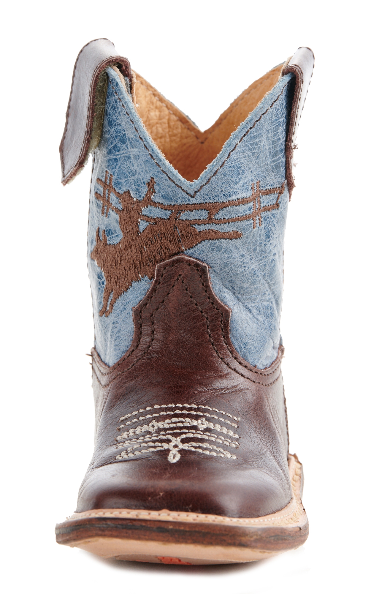 Roper Cowbaby Bull Rider Chocolate & Denim Square Toe Boots - Image 1