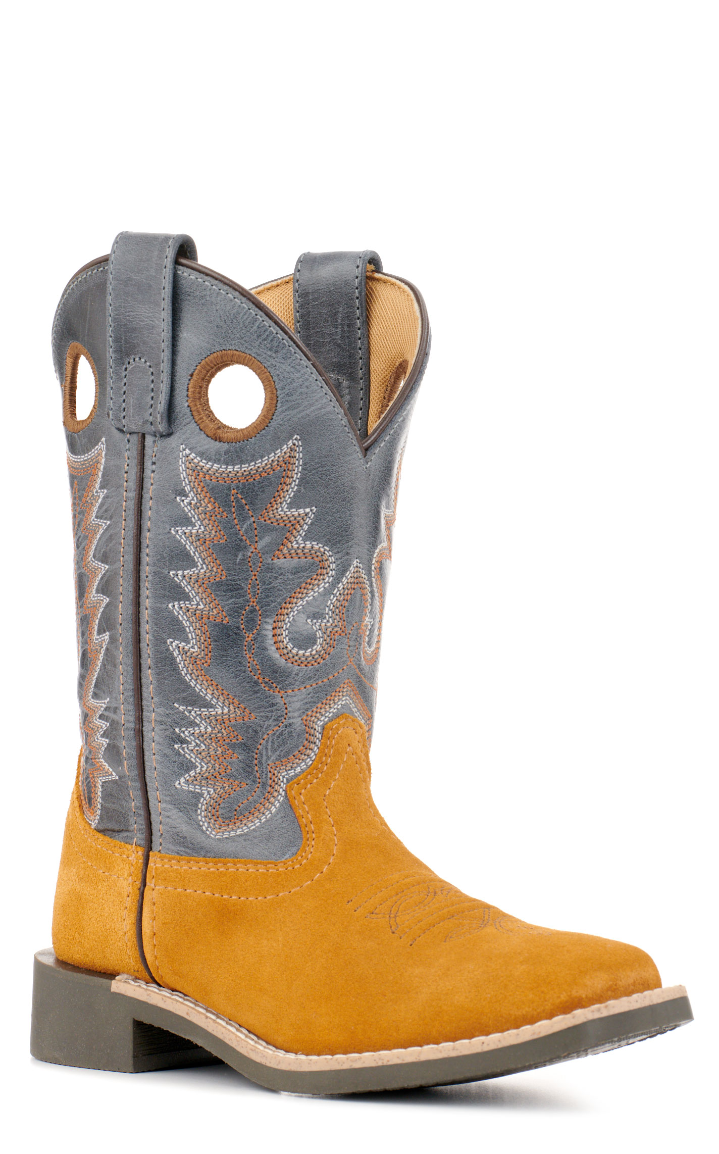Smoky Mountain Kids' Tex Camel Roughout and Light Navy Wide Square Toe Cowboy Boots - Image 1