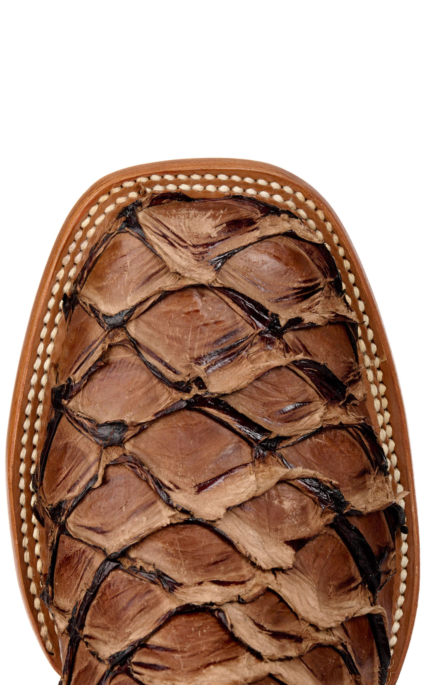 Cavender's Men's Mahogany Pirarucu & Brown Wide Square Toe Cowboy Boots - Image 1