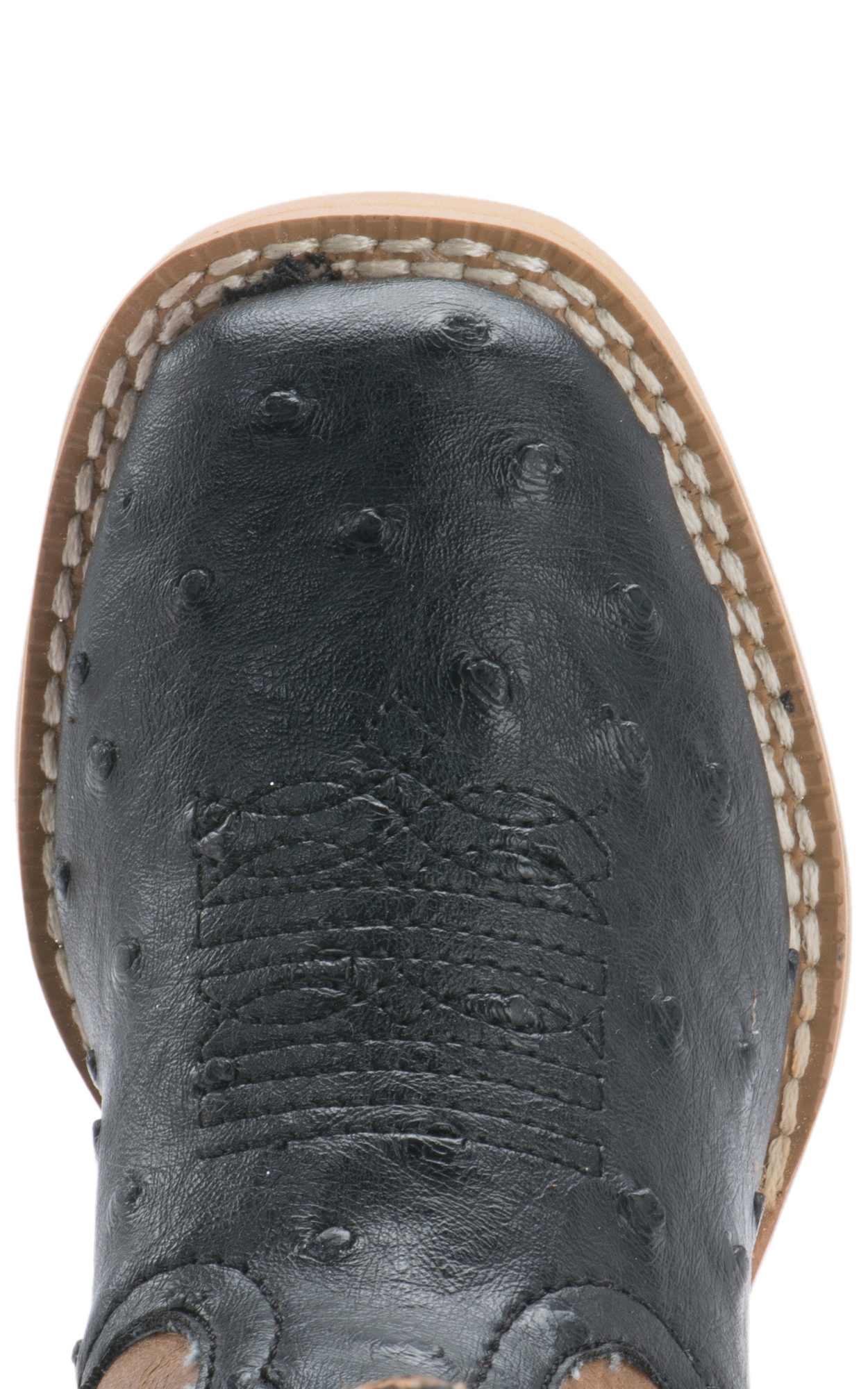 Roper Kids Black Ostrich Print with Tan Square Toe Cowboy Boot - Image 1