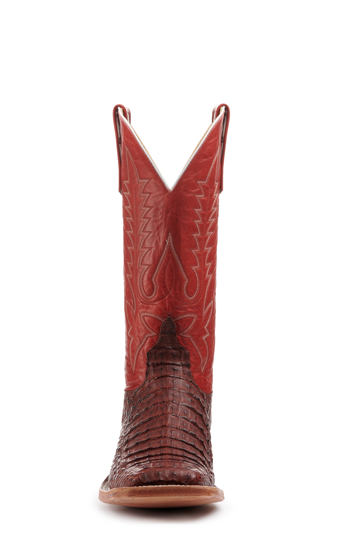 Anderson Bean Men's Rust Lux Hornback Caiman and Red Wide Square Toe Exotic Cowboy Boots - Image 1