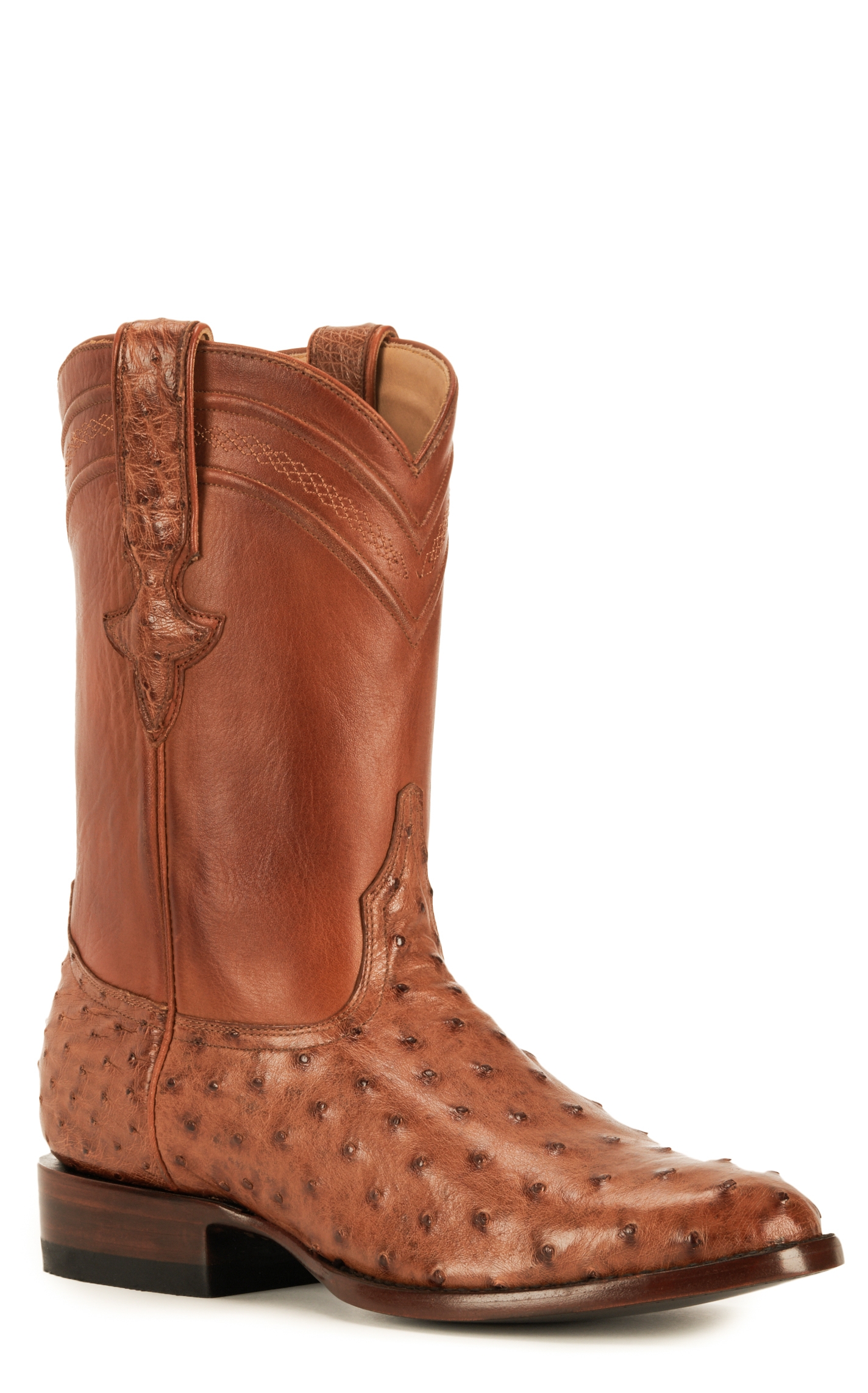 JRC & Sons Men's Miguel Full Quill Ostrich Round Toe Exotic Roper Boot in Peanut Brittle - Image 1