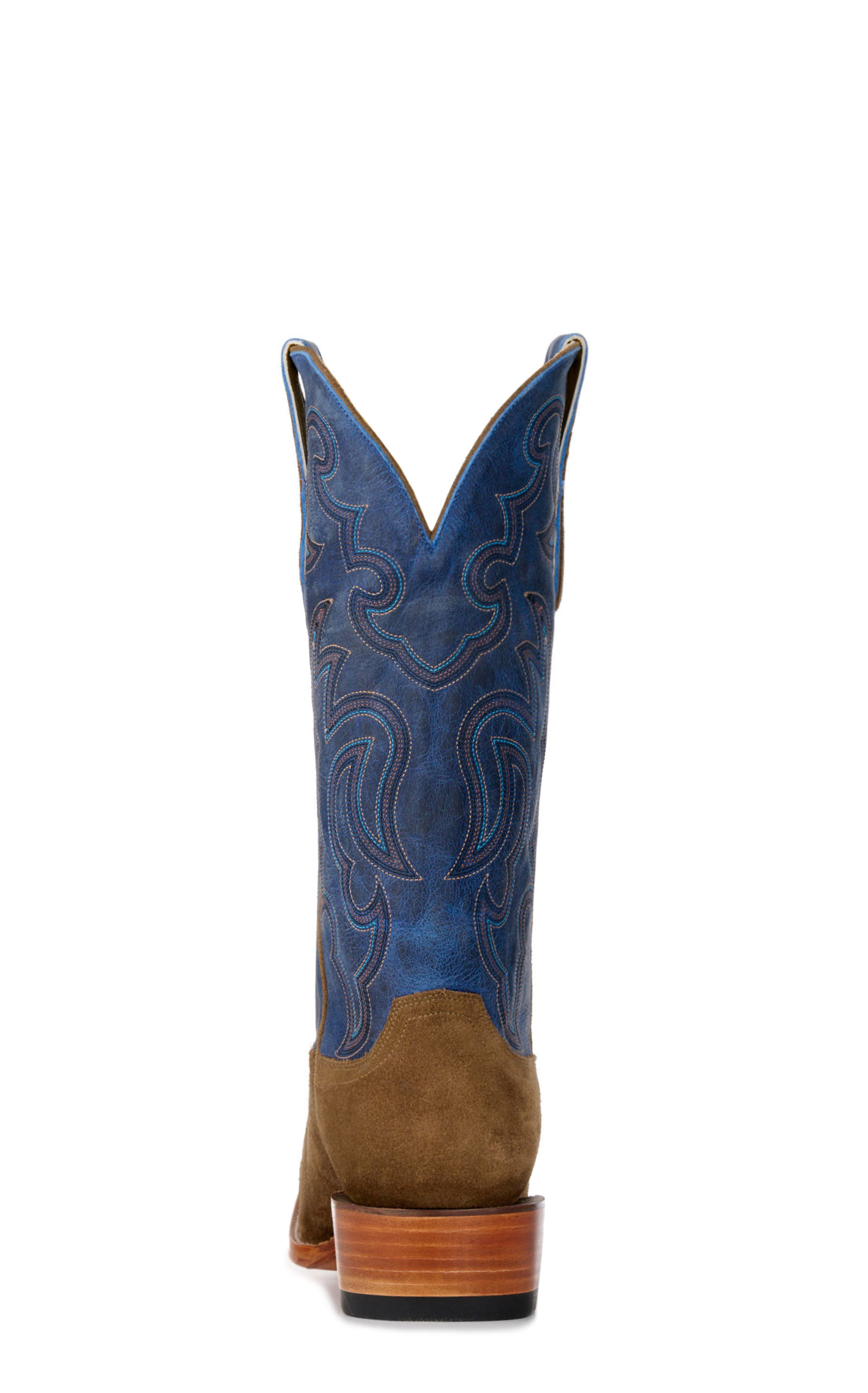 Cavender's Men's Shiitake Brown Roughout and Blue Punchy Square Toe Cowboy Boots - Image 1