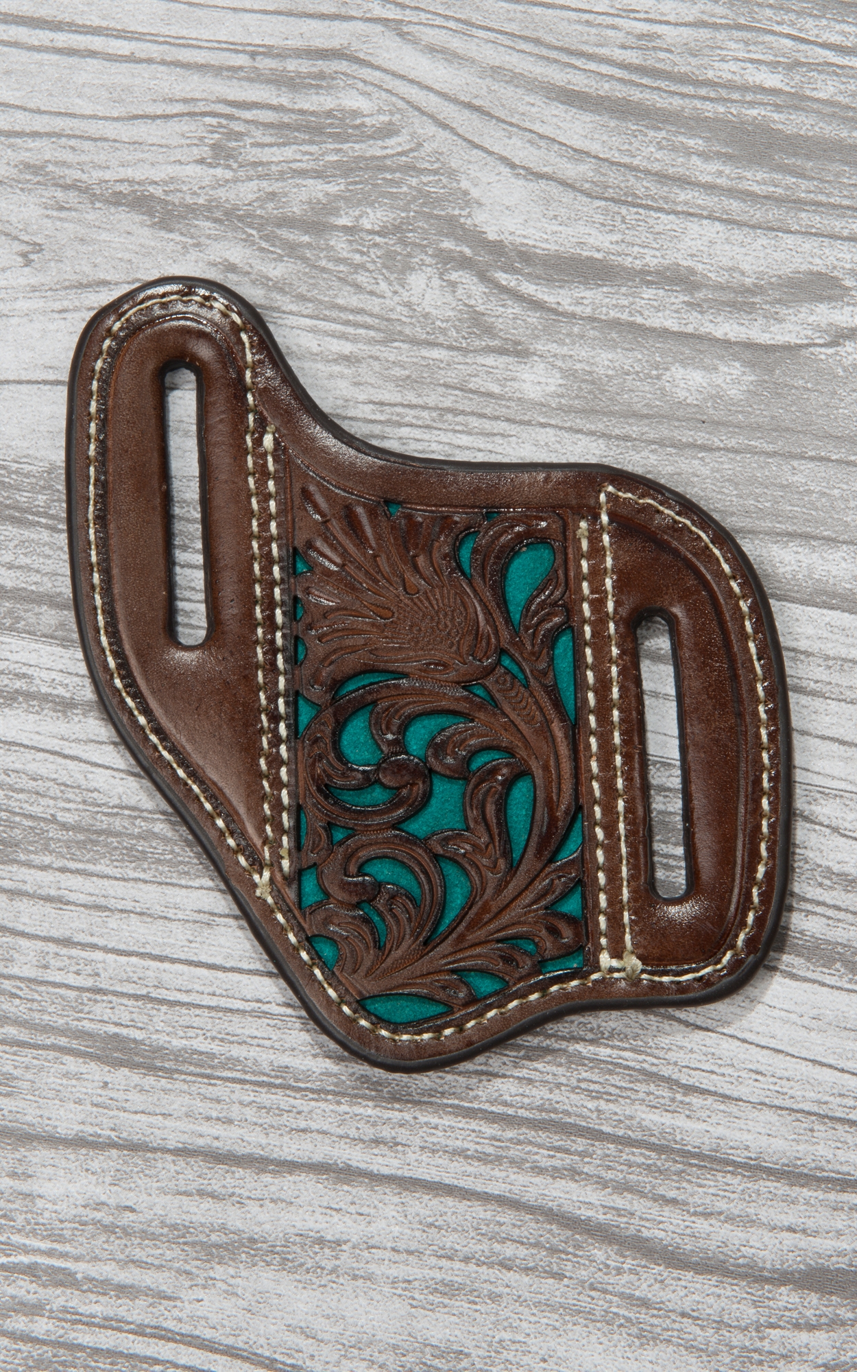 Nocona Brown Leather with Floral Tooling and Turquoise Inlay Knife Sheath - Image 1