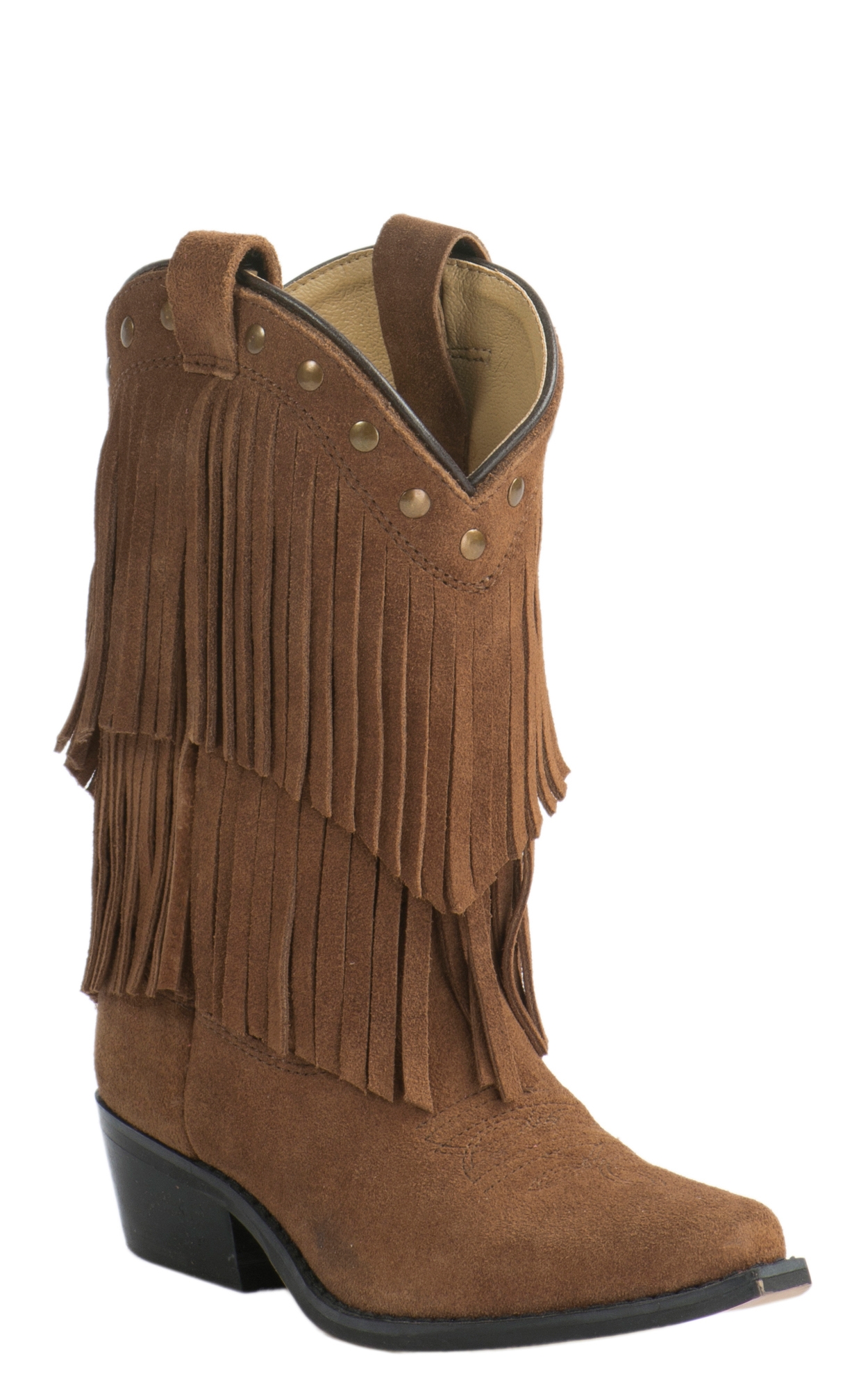 Smoky Mountain Kids Tan Suede with Fringe Western Traditional Toe Cowboy Boots - Image 1
