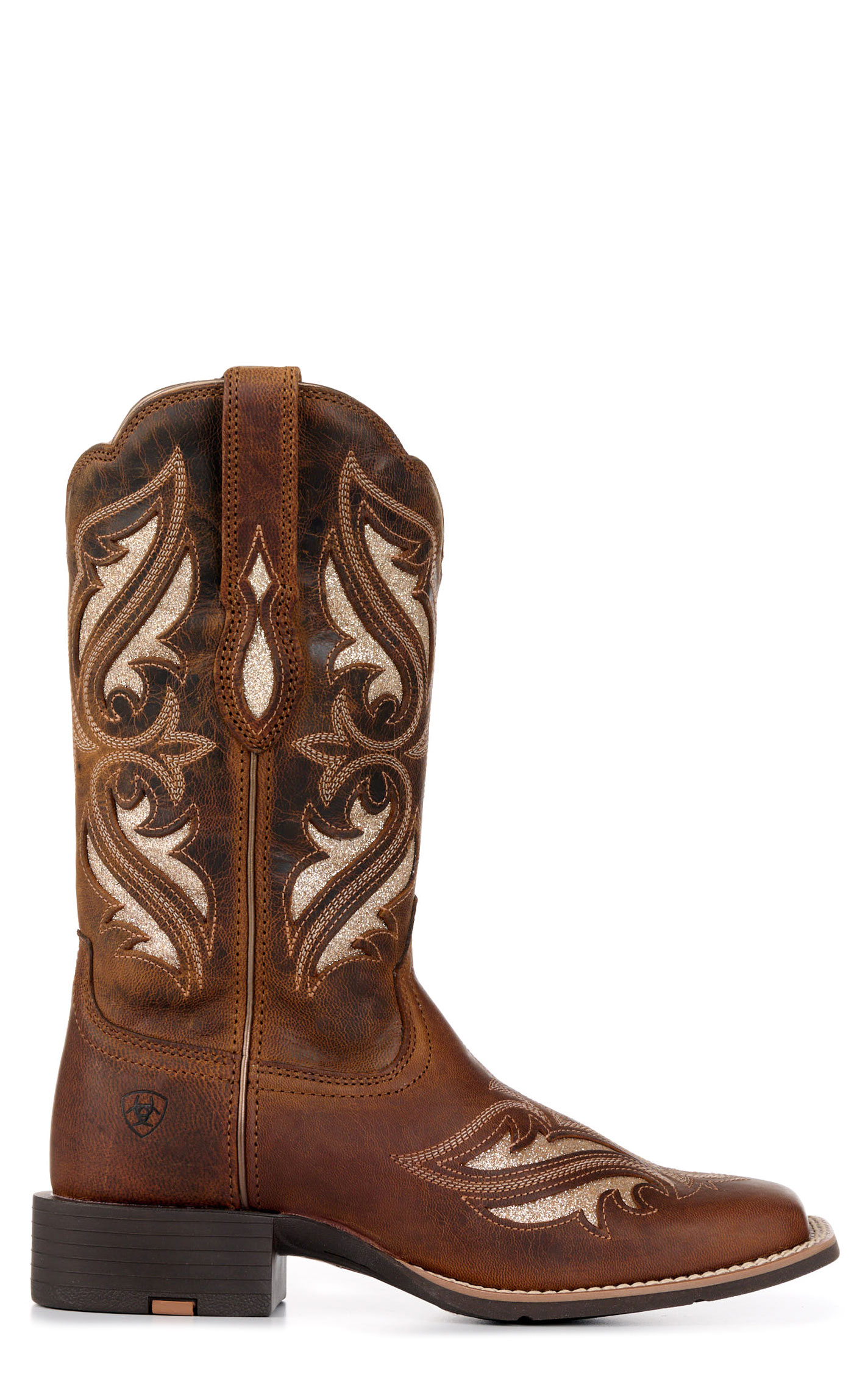 Ariat Women's Round Up Bliss Sassy Brown with Glitter Inlay Wide Square Toe Cowboy Boots - Image 1