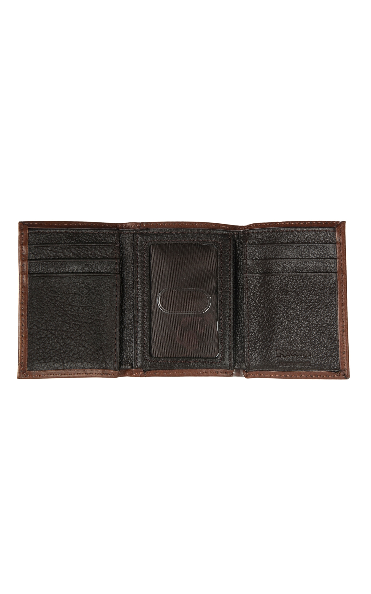 Nocona Brown Floral Tooled with Concho and Studded Edge Tri-fold Wallet - Image 1