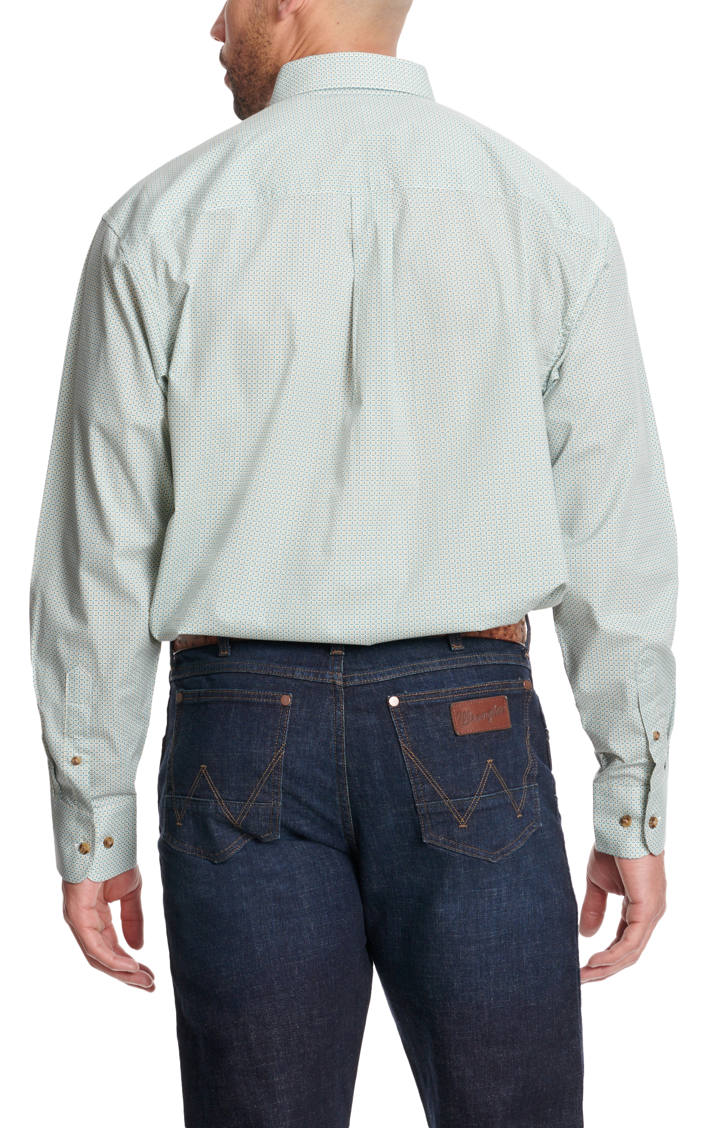 Wrangler Men's Classic Teal & Antique Gold Geo Print Western Shirt - Image 1