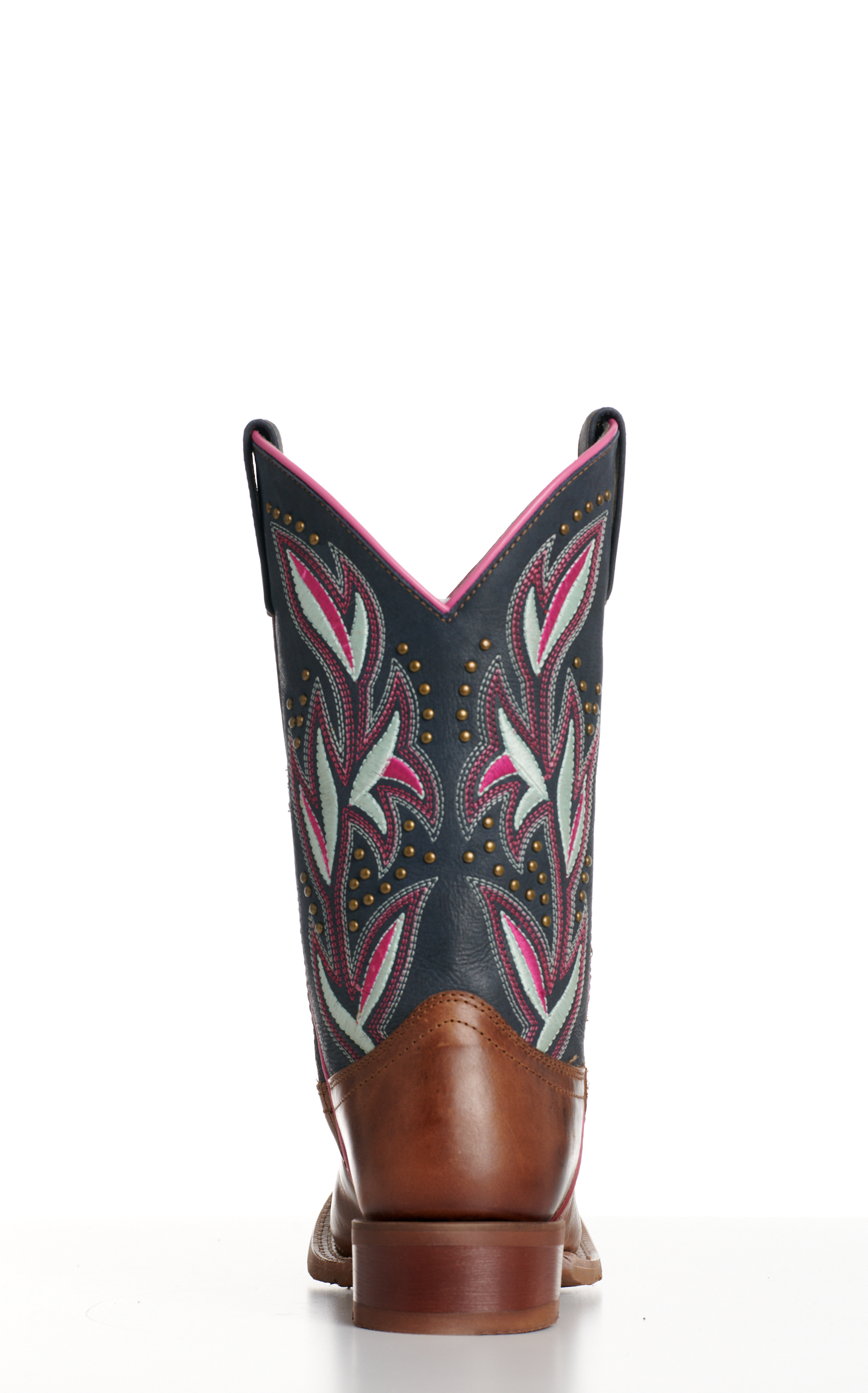 Laredo Women’s Lydia Tan and Blue with Studs Wide Square Toe Cowboy Boots - Image 1