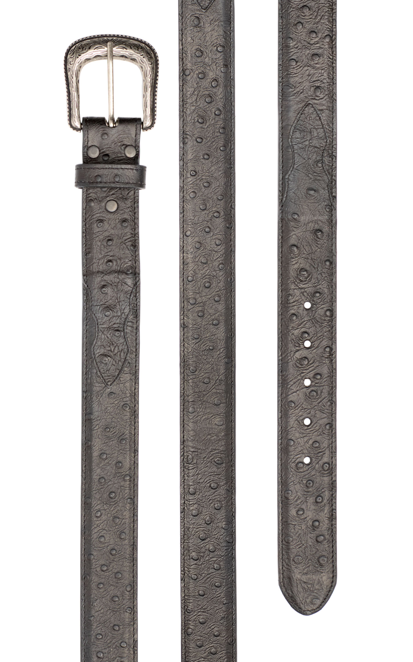 Cavender's Men's Black Ostrich Print Western Belt - Image 1