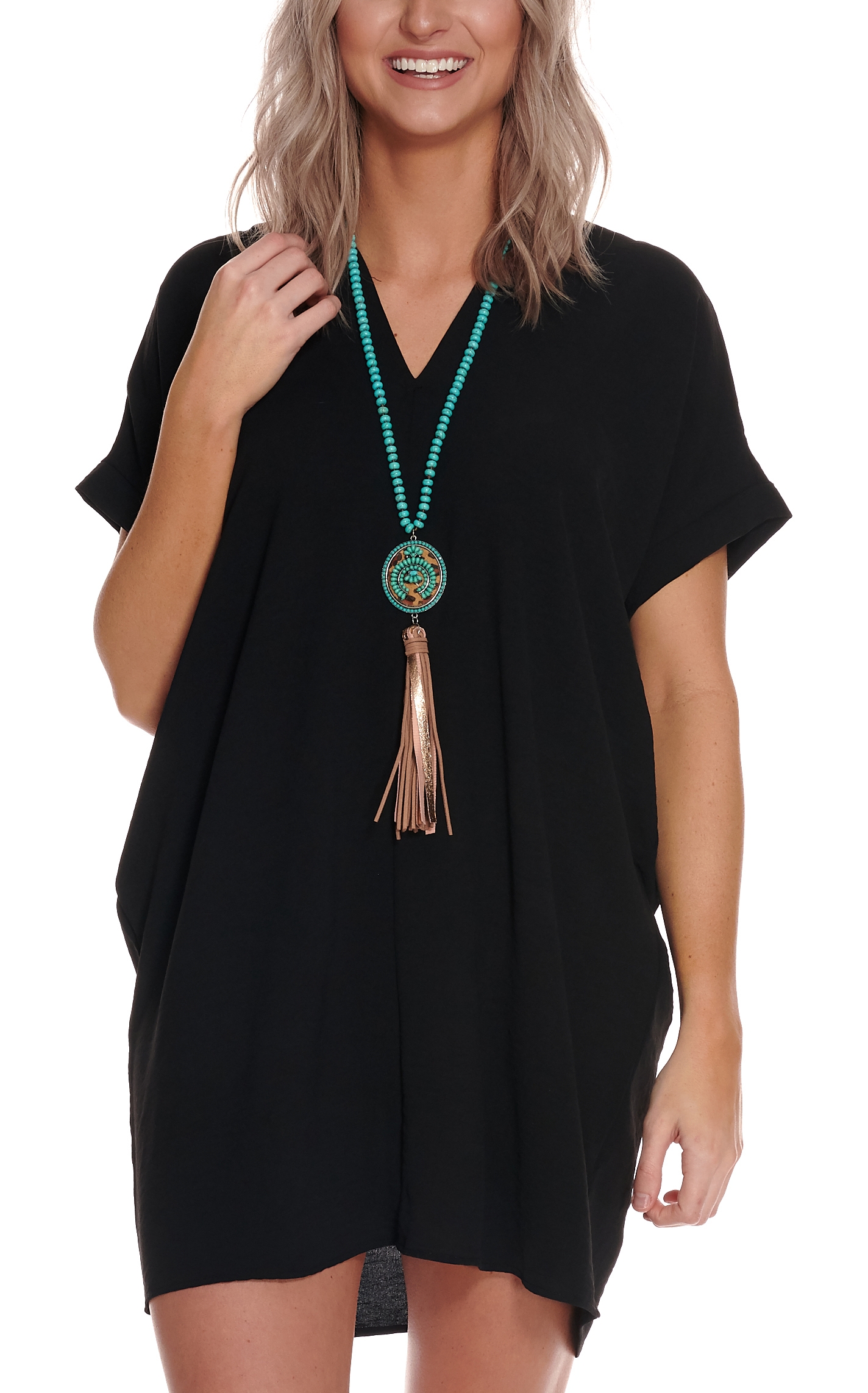 Newbury Kustom Women's Black V-Neck Tunic Short Sleeve Dress - Image 1