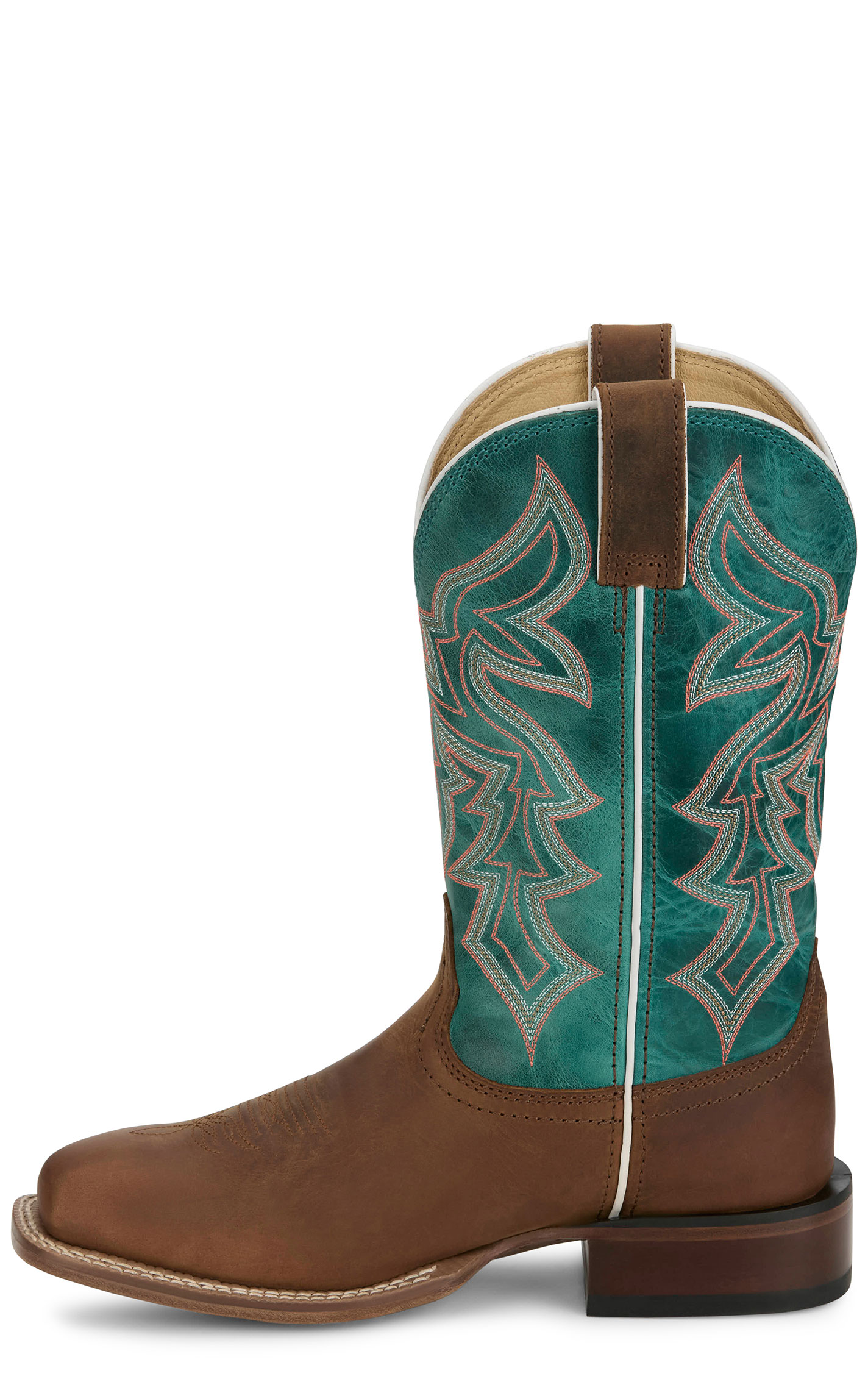 Justin Women's Frontier Collection Brown & Teal Wide Square Toe Boots - Image 1