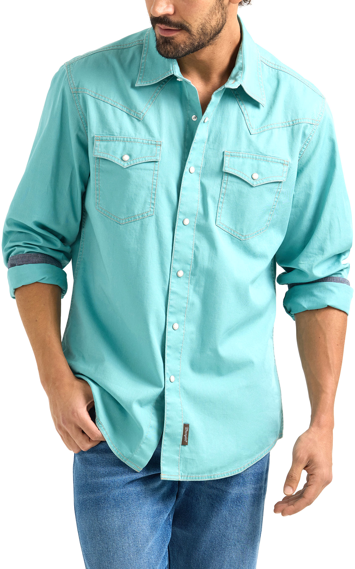 Wrangler Retro Men's Solid Turquoise Western Shirt - Image 1