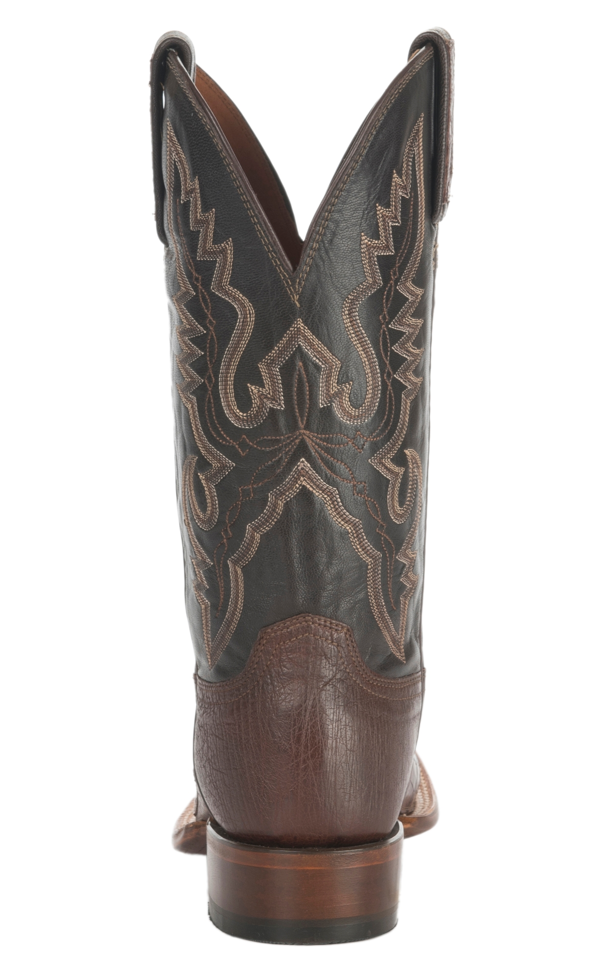 Lucchese Men's 1883 Barrel Brown Caiman Tail and Smooth Ostrich Square Toe Exotic Cowboy Boots - Image 1