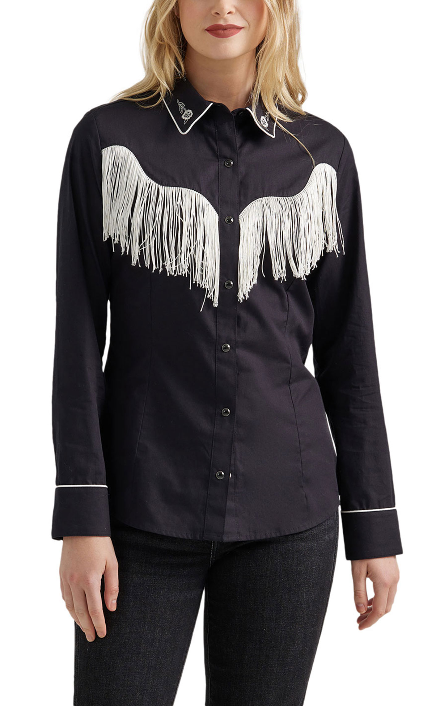 Wrangler Women's Black Fringed Dress Western Shirt - Image 1