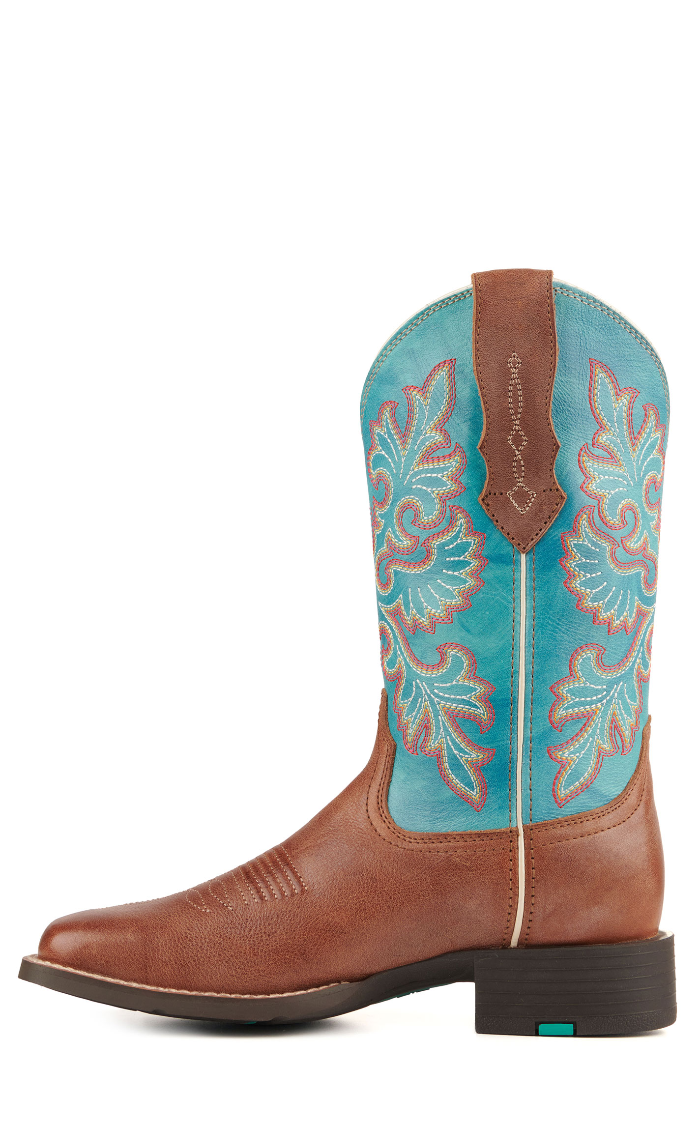 Ariat Women's Round Up Buff Brown and Blue StretchFit Wide Square Toe Cowboy Boots - Image 1