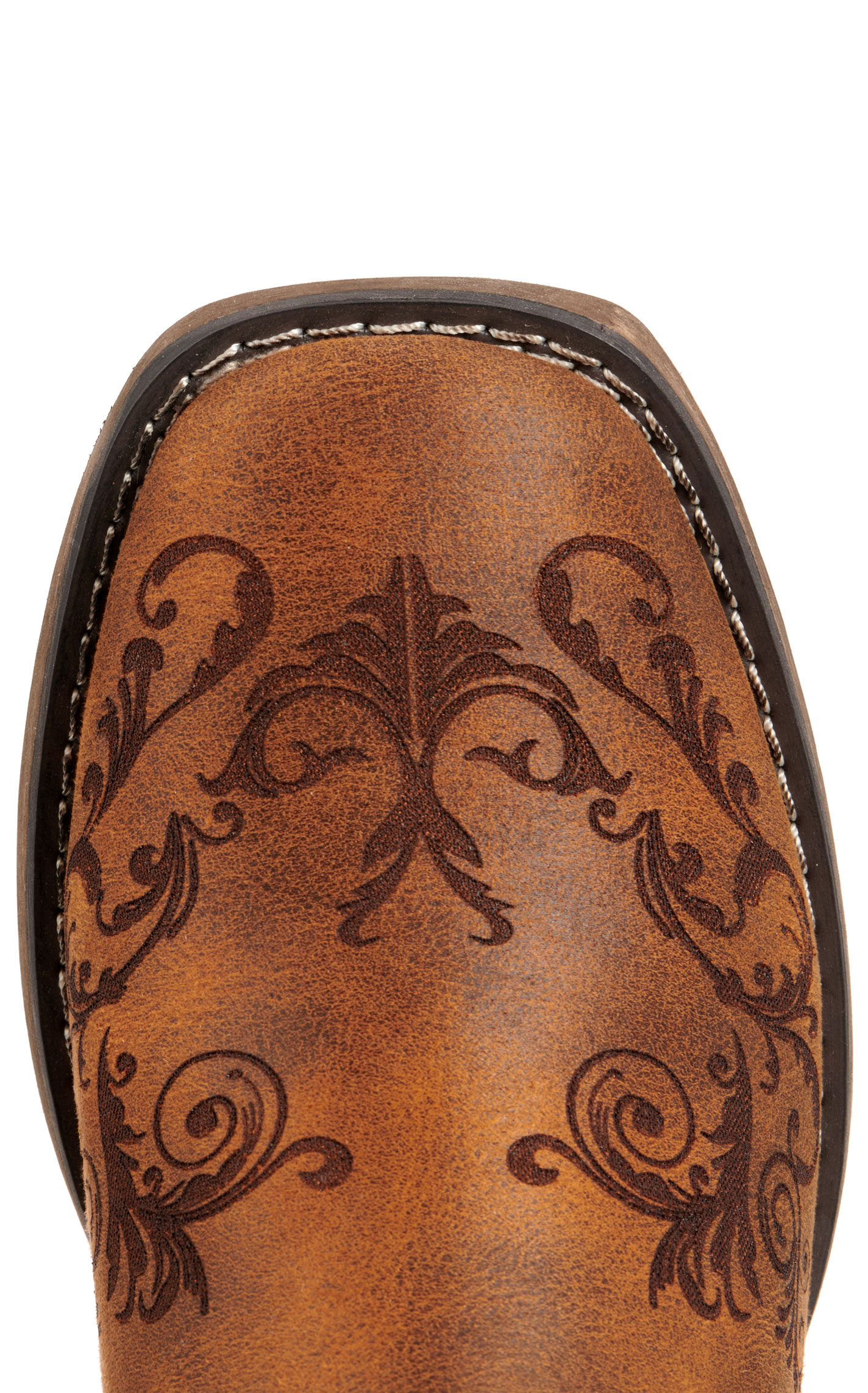 Roper Women’s Bailey Brown Laser-Etched Faux Leather Wide Square Toe Cowboy Boots - Image 1