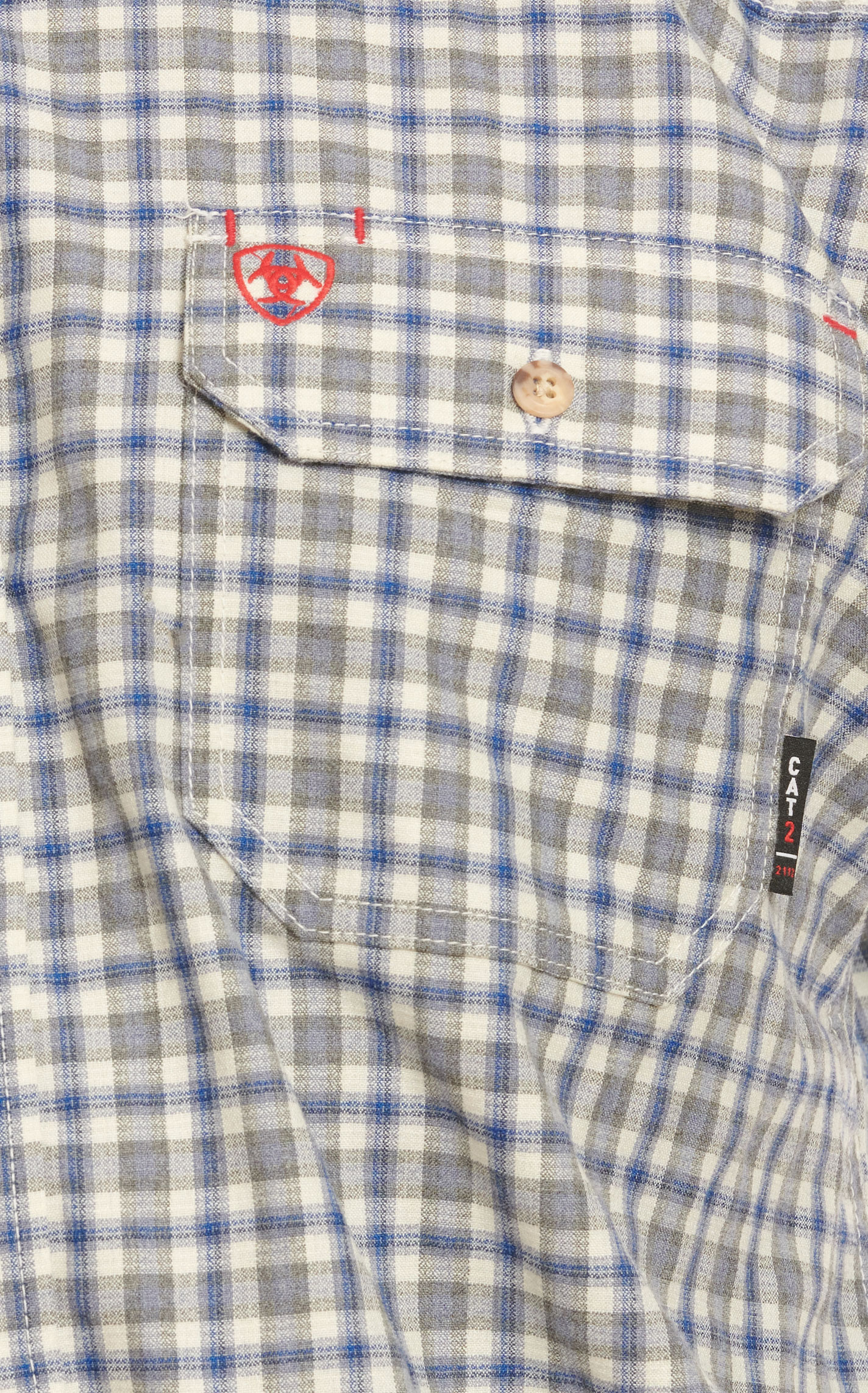 Ariat Work FR Men's Featherlight Olive and Blue Plaid Long Sleeve Work Shirt - Image 1