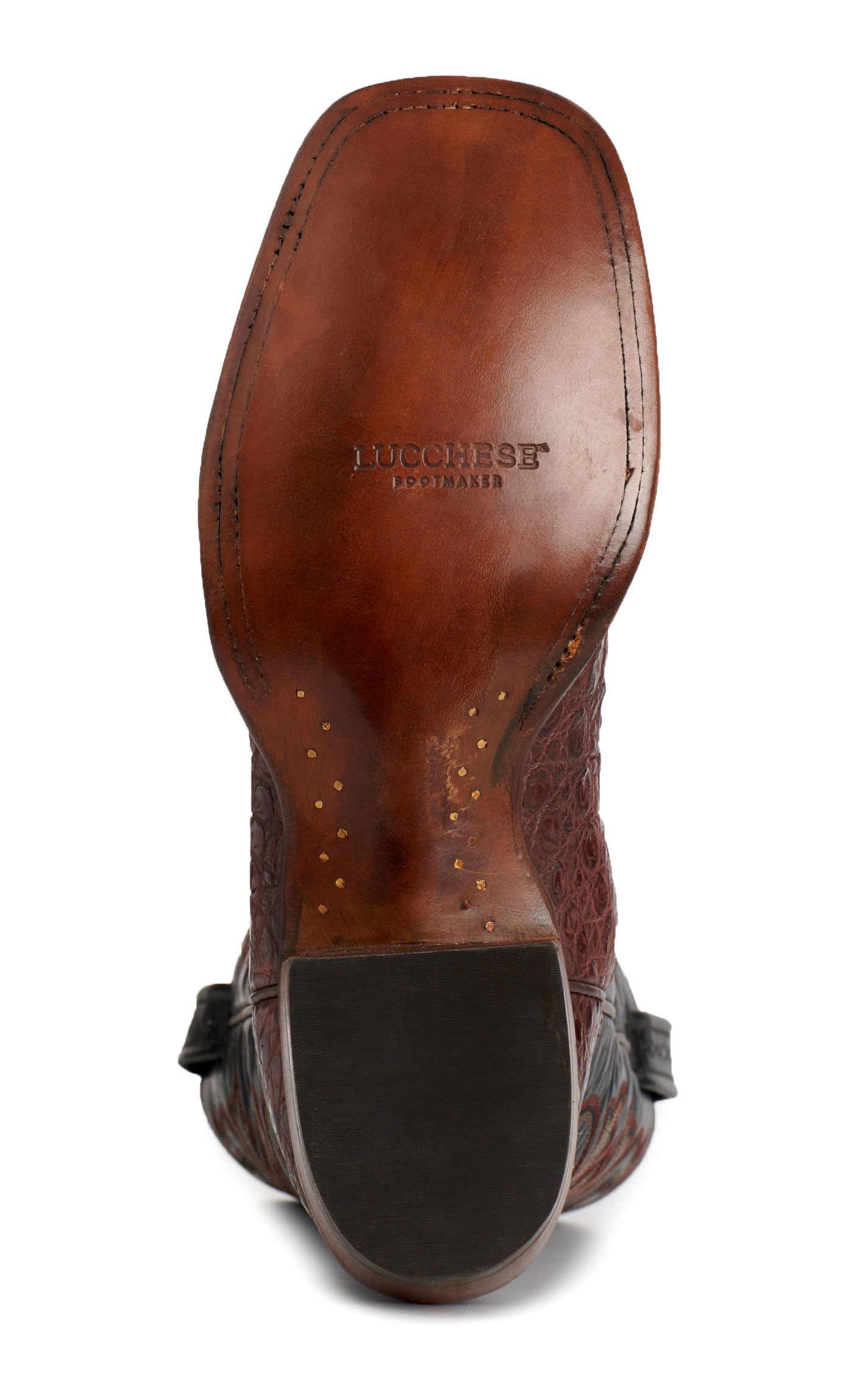 Lucchese Men's Burnt Umber Black Ranch Caiman Wide Square Toe Cowboy Boots - Image 1